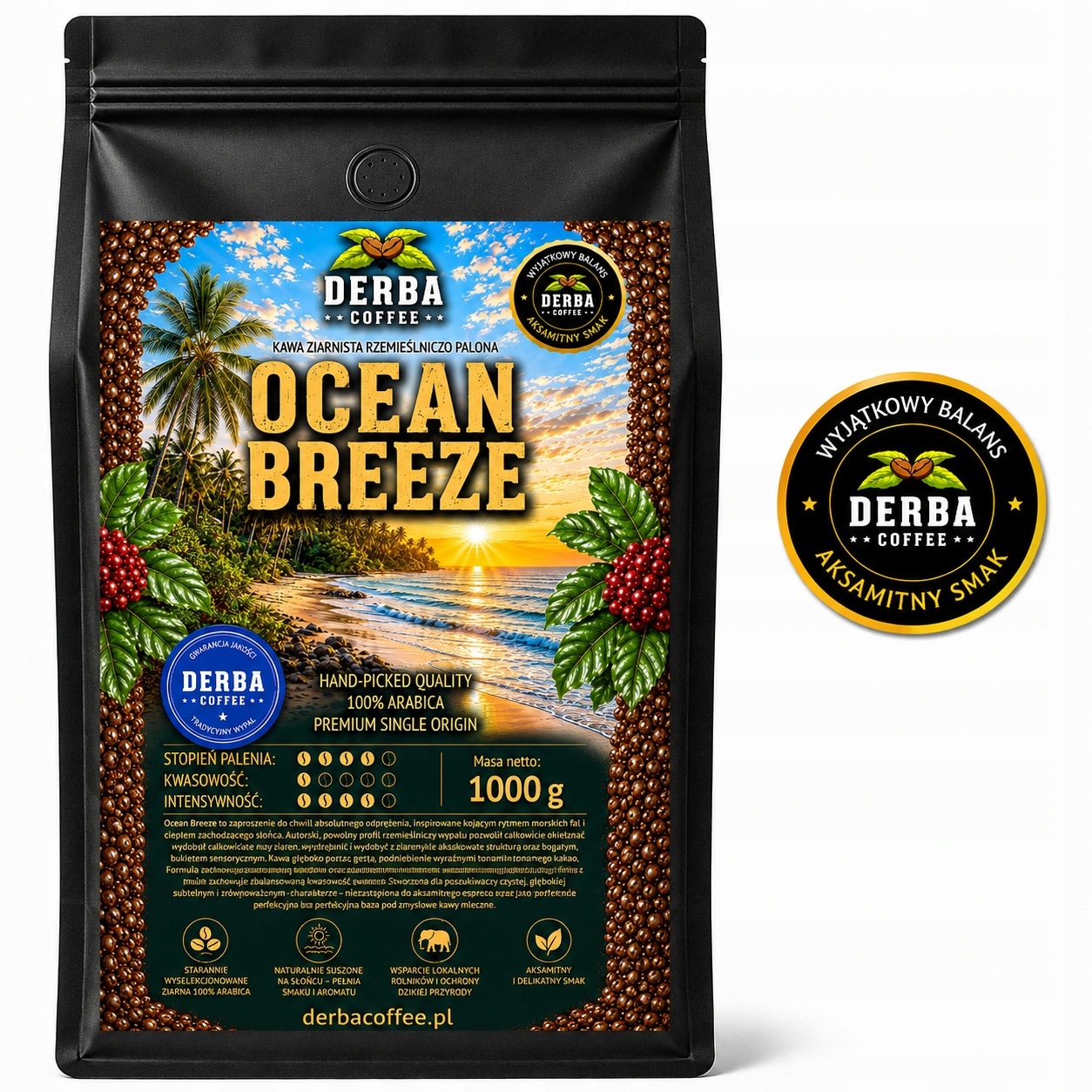Káva zrnková 1 kg Ocean Breeze Kostarika 100% Nízkodráždivá Arabika