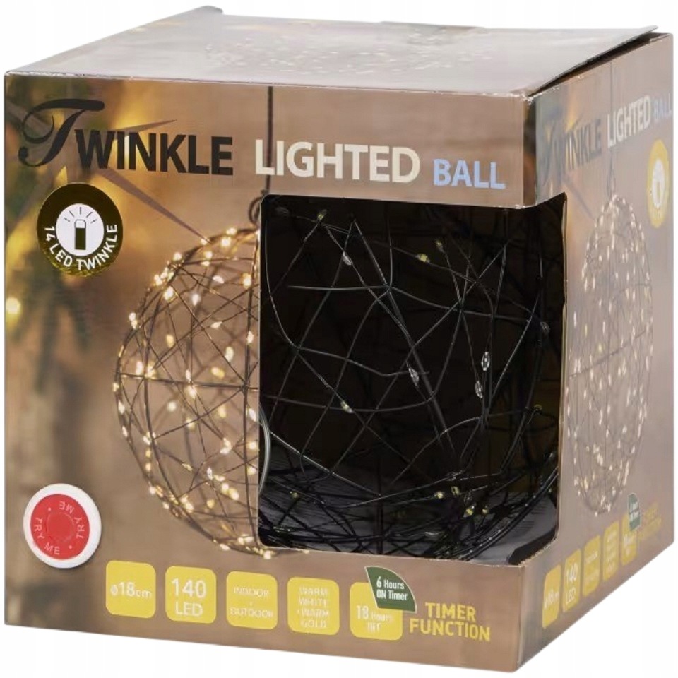 Závěsná světelná koule Dekorace Indoor Outdoor Timer 140 Led 18 cm