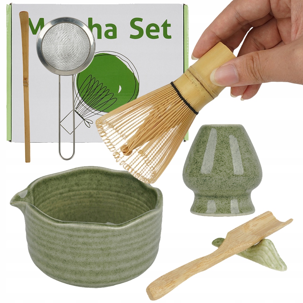 Zestaw Prezentowy Do Herbaty Matcha 7-CZĘŚCIOWY Zestaw Podstawka Łyżeczka