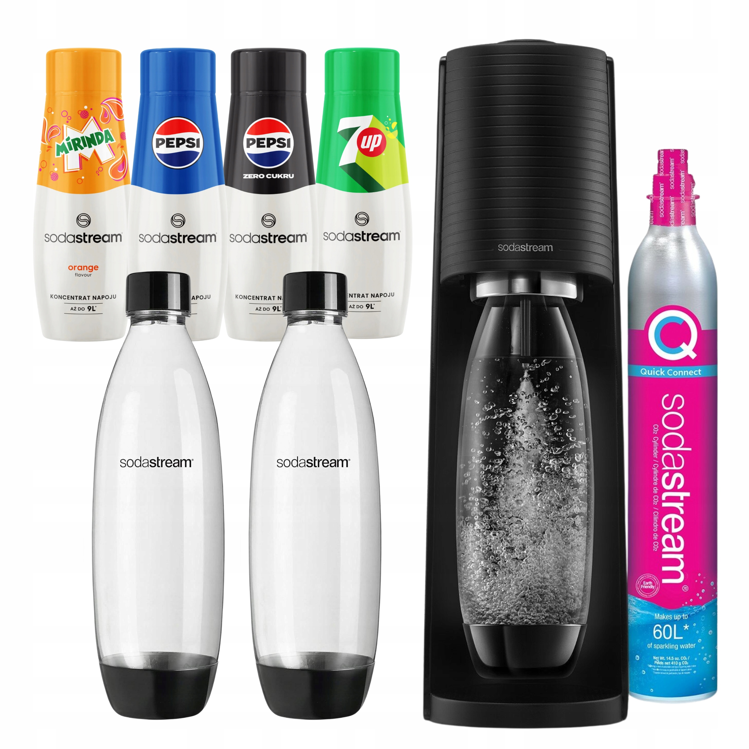Sodastream Terra Výrobník Sody 2 lahvičky 4 x sirupy 440 ml Pepsi, Pepsi Max, 7UP