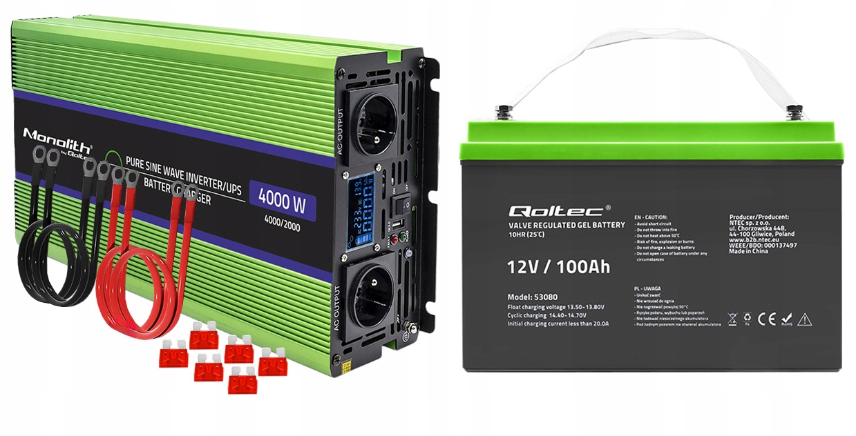 PRZETWORNICA NAPIĘCIA QOLTEC 12V-230V Z FUNKCJĄ UPS 2000/4000W SINUS 100AH