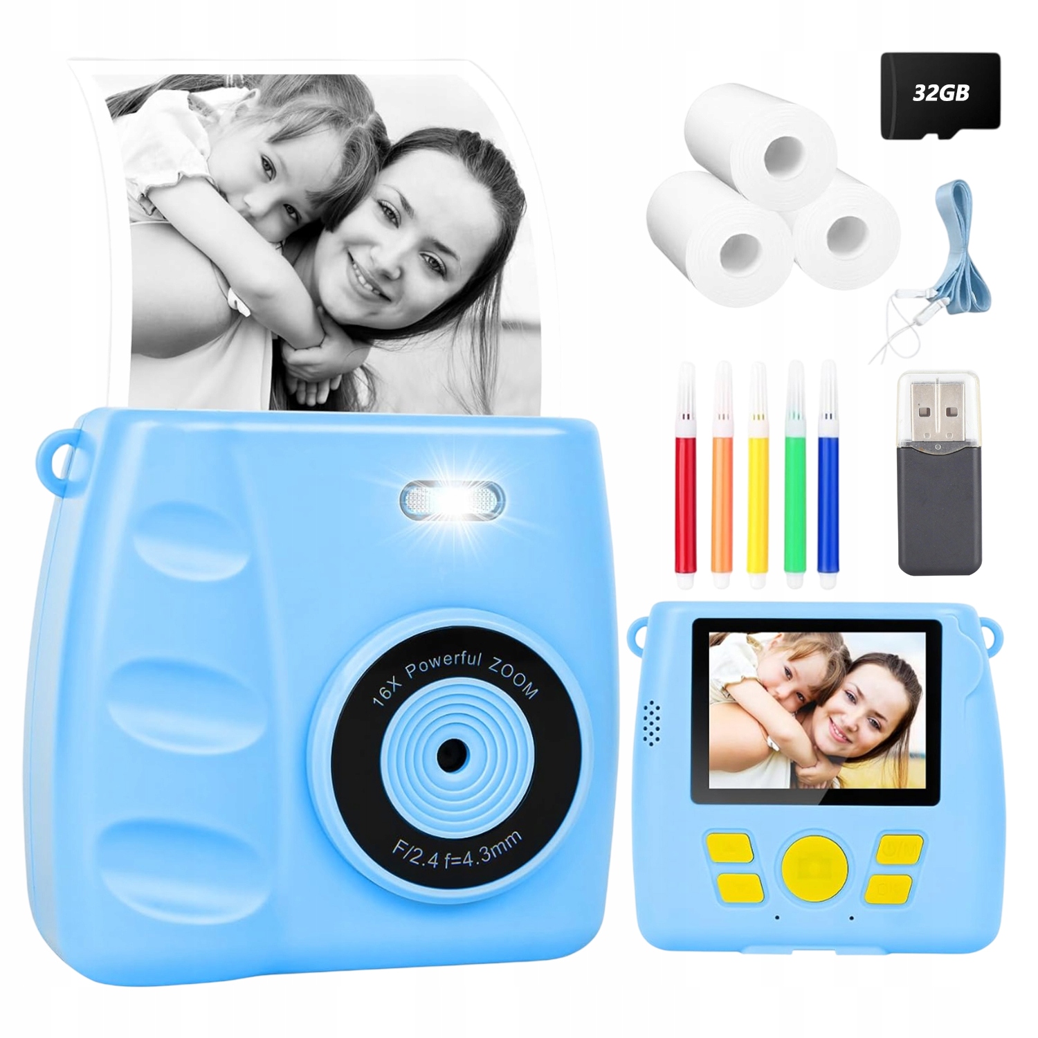 Fotoaparát Tiskárna Instantní Termální Tisk 32 Gb, 3 Role