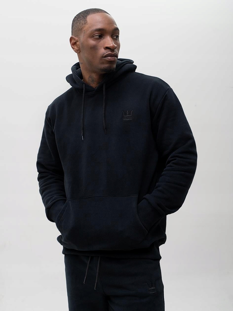 Mikina S Kapucí Pánská Bavlněná Klokan Černá Jigga Wear Výšivka Korona XXL