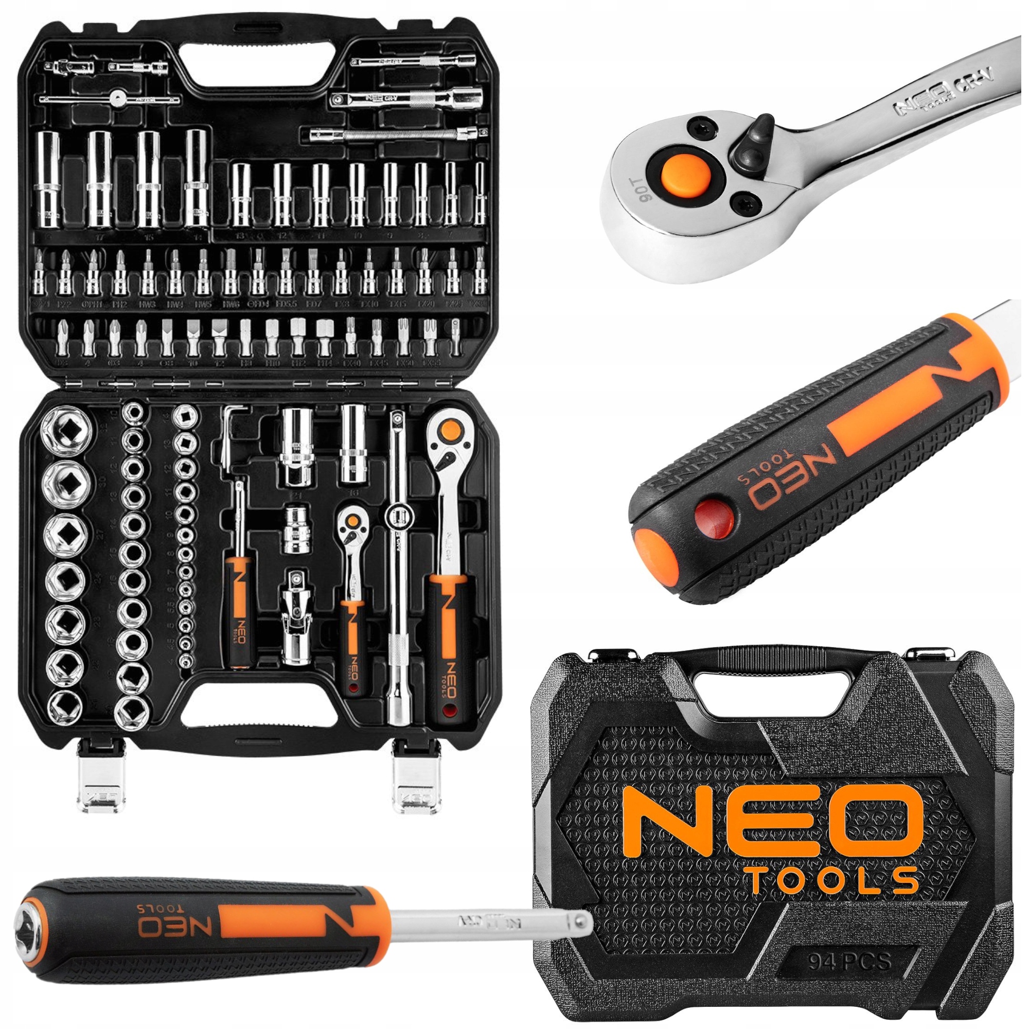 Nástrčné kľúče Oceľové CrV Sada nástrojov v kufríku 94ks Neo Tools