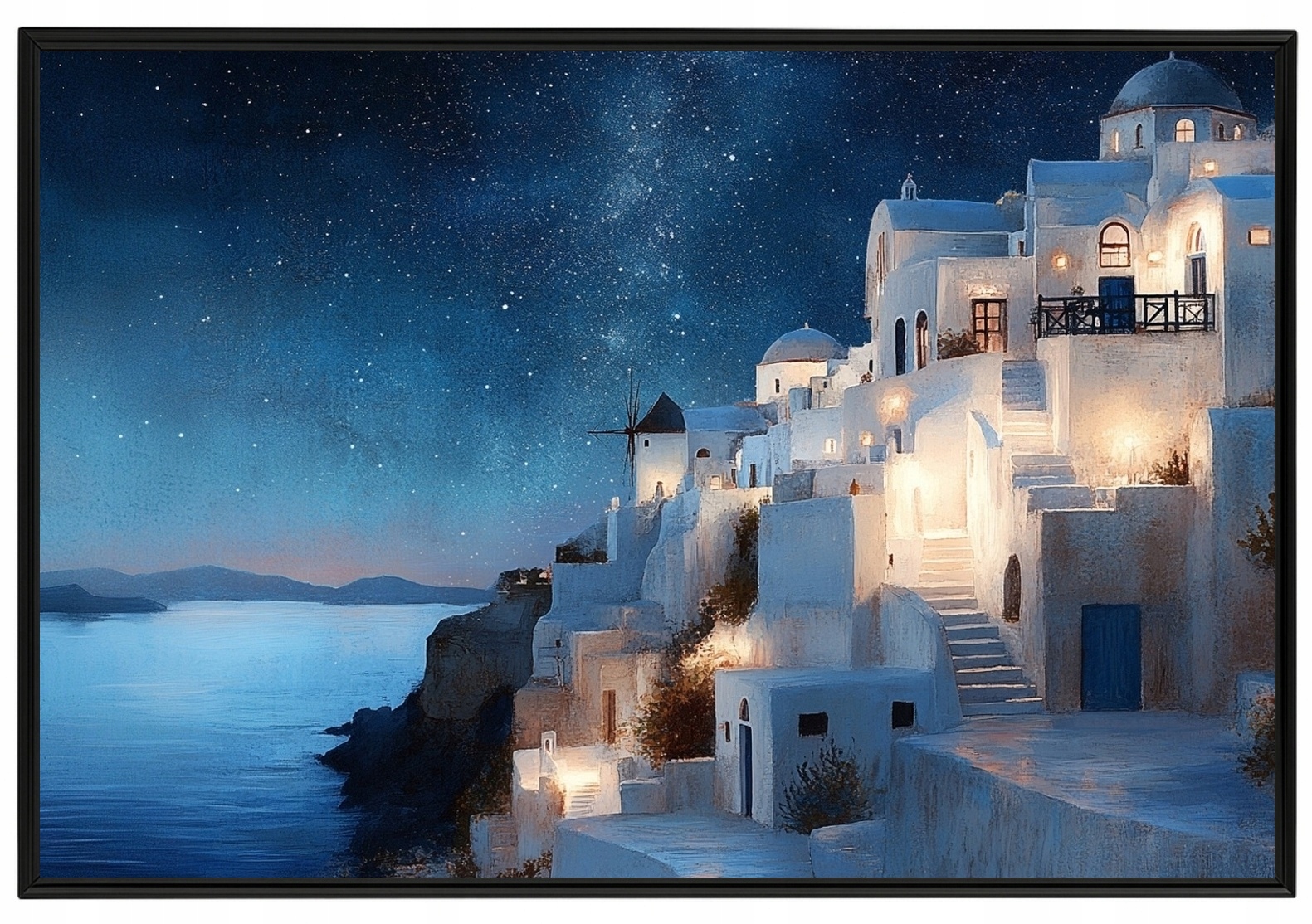 Plakát Rámeček Aluminium Krajina Řecko Ostrov Santorini Město Noc 60x40