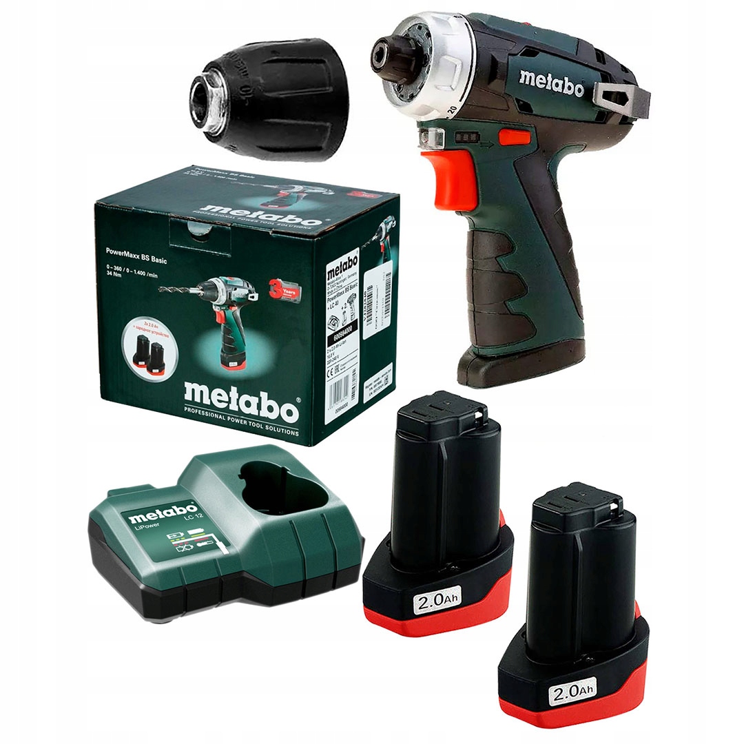 Aku. wkrętarka Metabo PowerMaxx Bs Basic 12V 2x2Ah 34Nm 2-biegowa