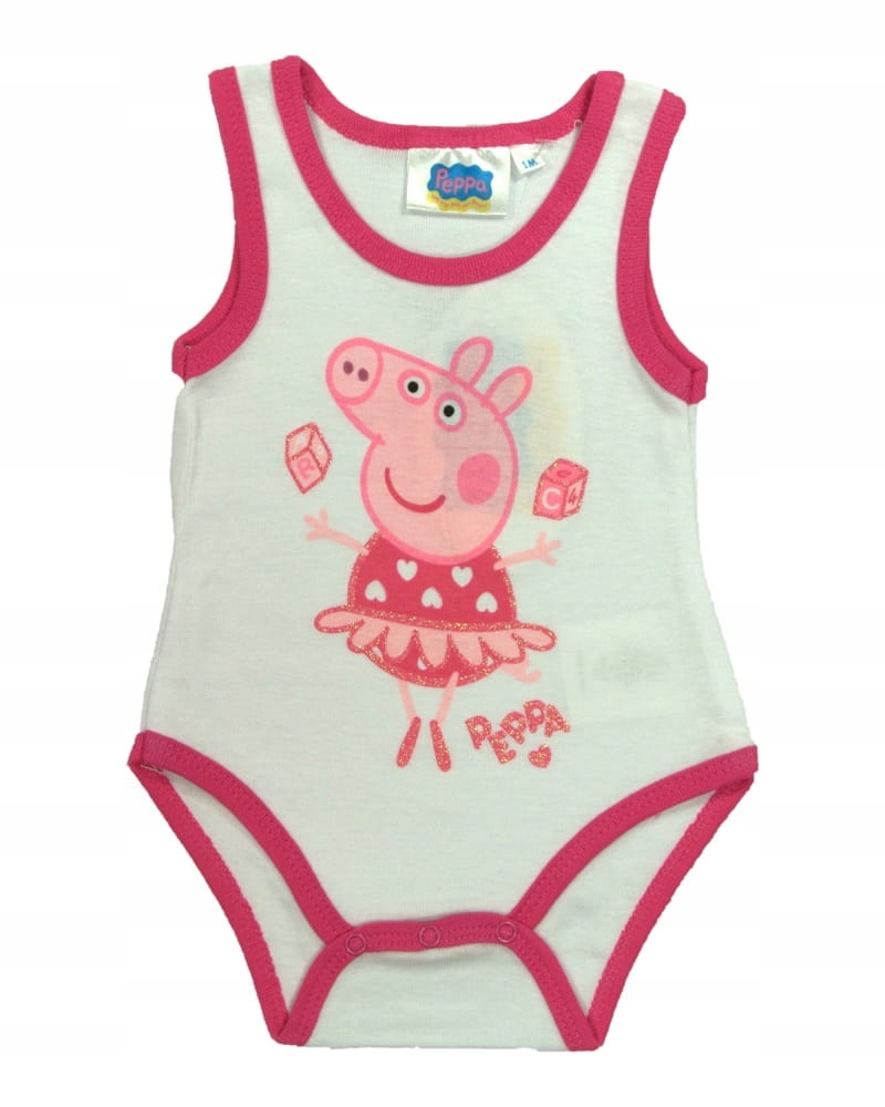 

Body Świnka Peppa bez rękawów biało-różowe 80cm