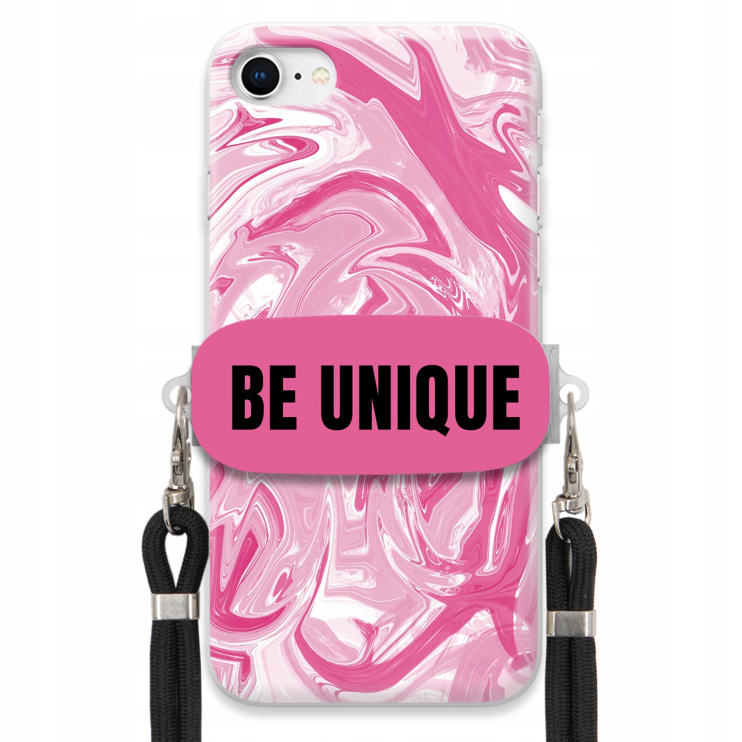 Puzdro na iPHONE SE2 Case držiak šnúrka Čierna Ružová Mramor Be Unique