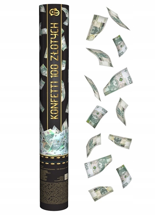 

Tuba Strzelająca Dekoracja Konfetti Banknoty 100zł