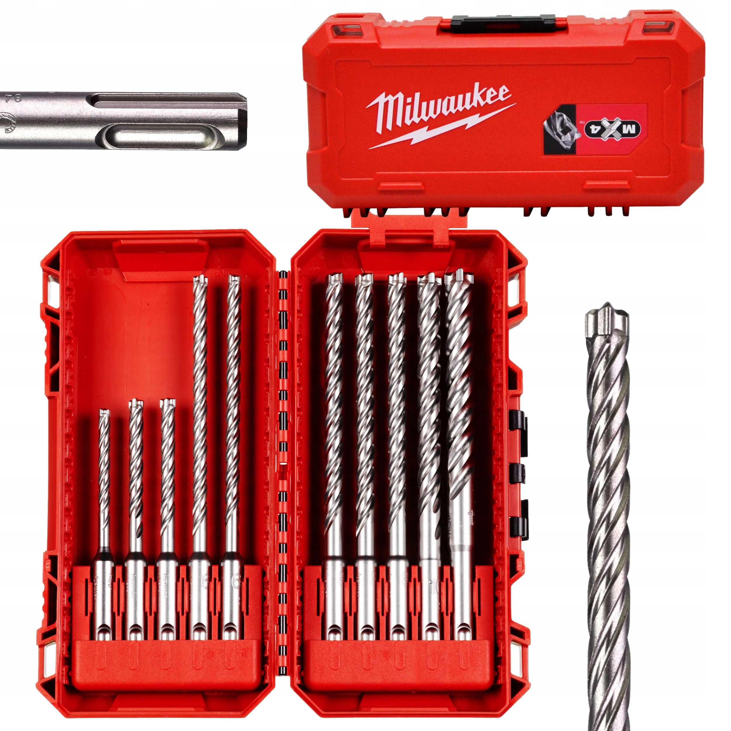 Zestaw Wierteł Sds+ Betonu Cegły Wiertła 5-12MM 10SZT 4-OSTRZOWE Milwaukee