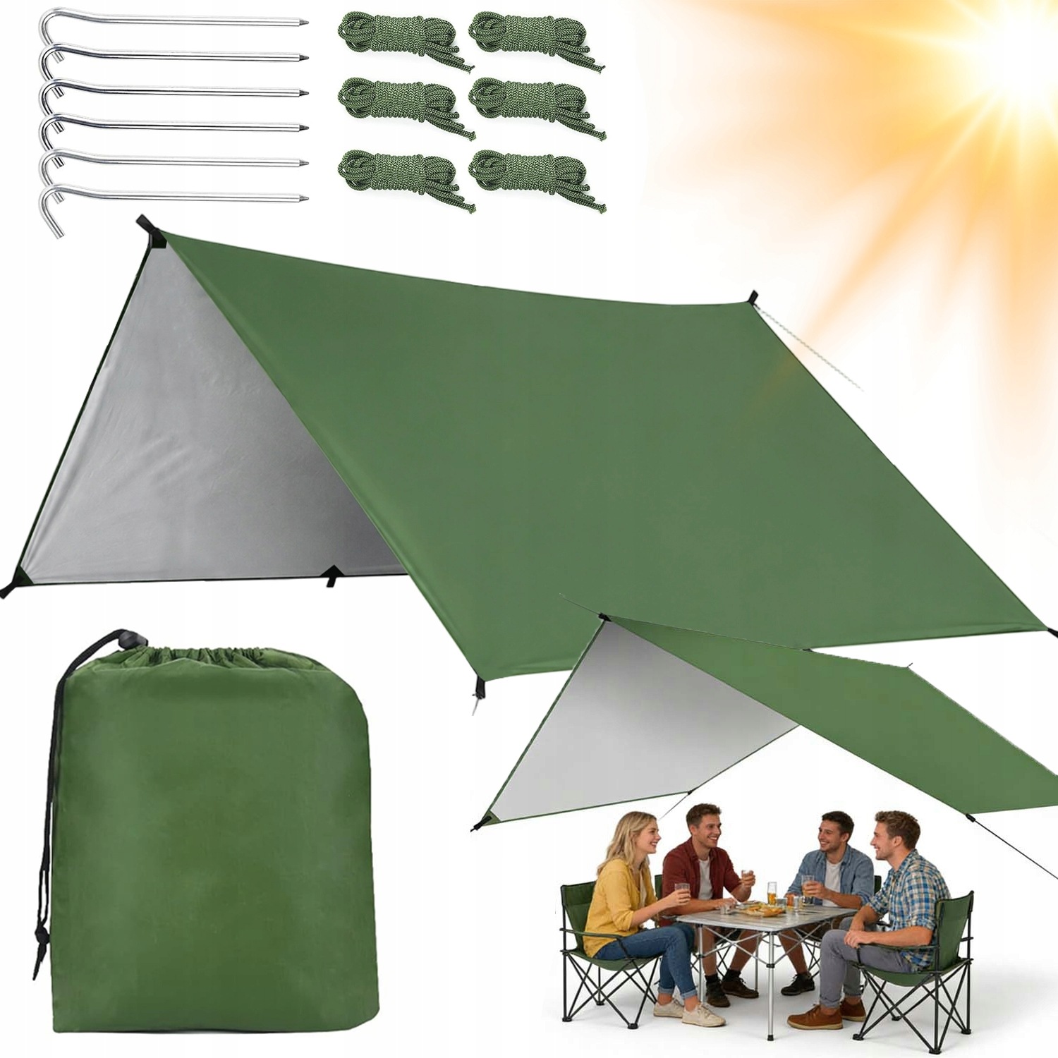 Tarp Płachta Biwakowa Wodoodporna Przenośna Płachta Namiotowa Outdoor 3X3M