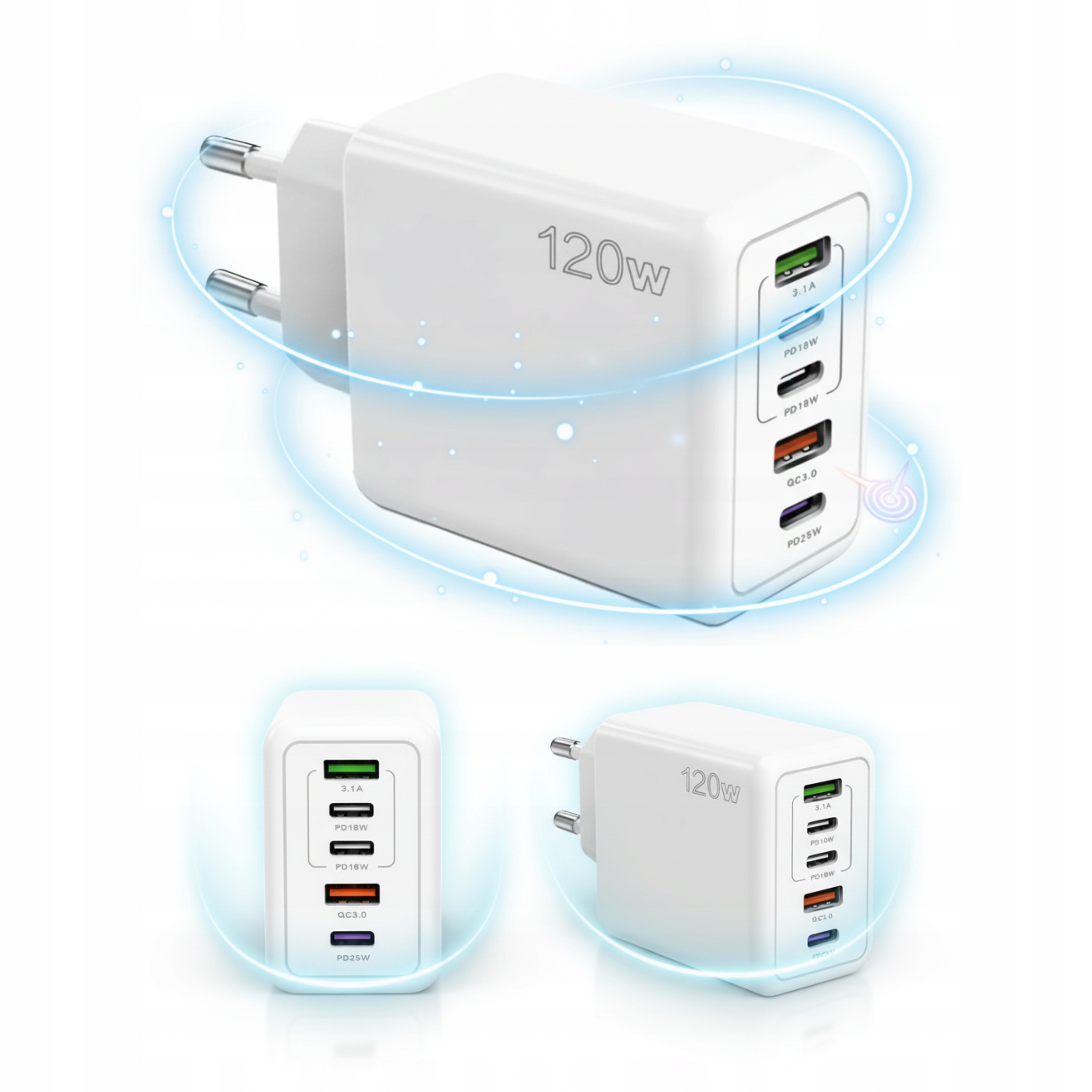Ładowarka sieciowa GaN 120W 5xUSB Voltcore Pd Qc 3.0 do Laptopa Telefonu
