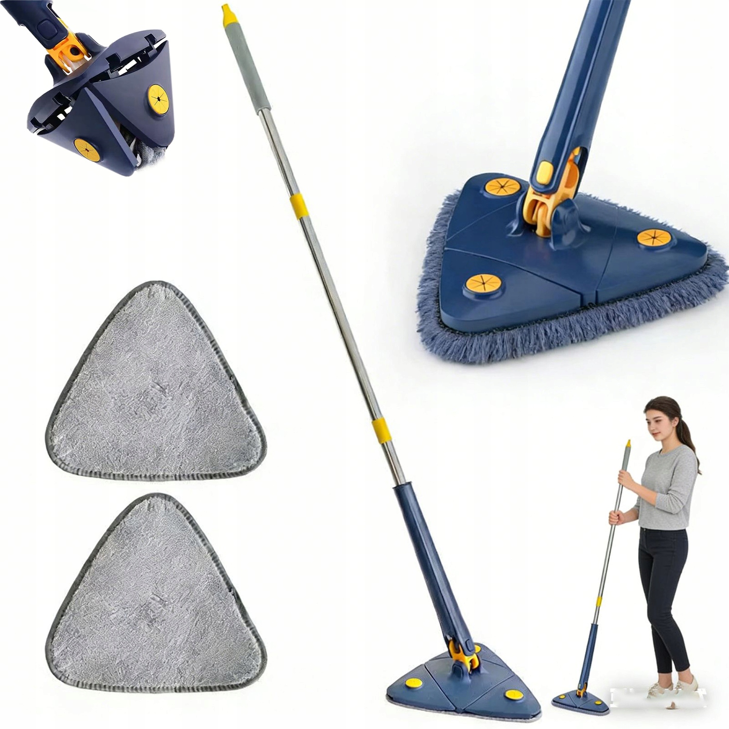 Otočný Mop 360 Trojúhelníkový S Teleskopickou Rukojetí A Squeezerem 2 Utěrky Rychlé Sušení