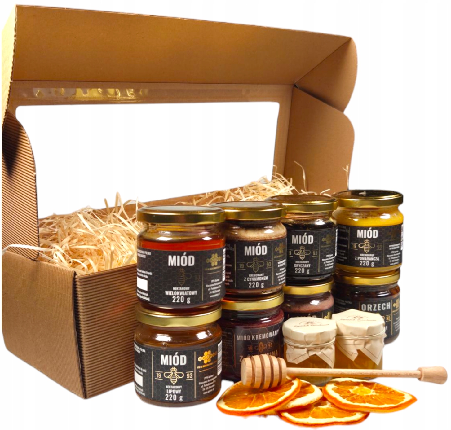 Levně Sada Medů Dárek Velký box Med Naběračka Kraft Koš Narozeniny Jmeniny