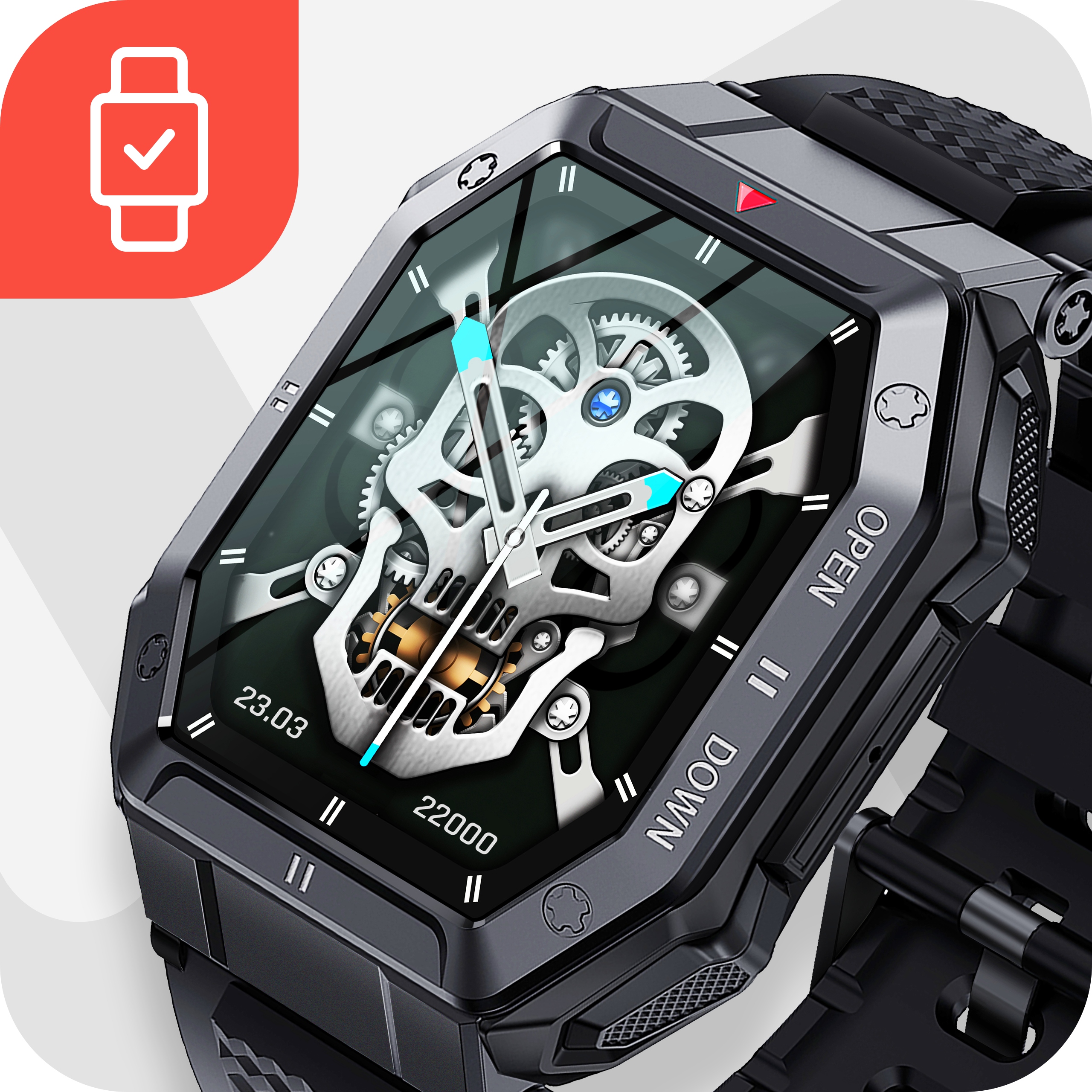 SMARTWATCH MĘSKI MILITARNY WODOODPORNY ROZMOWY WIELOFUNKCYJNY POLSKIE MENU Kompatybilność systemowa Android iOS