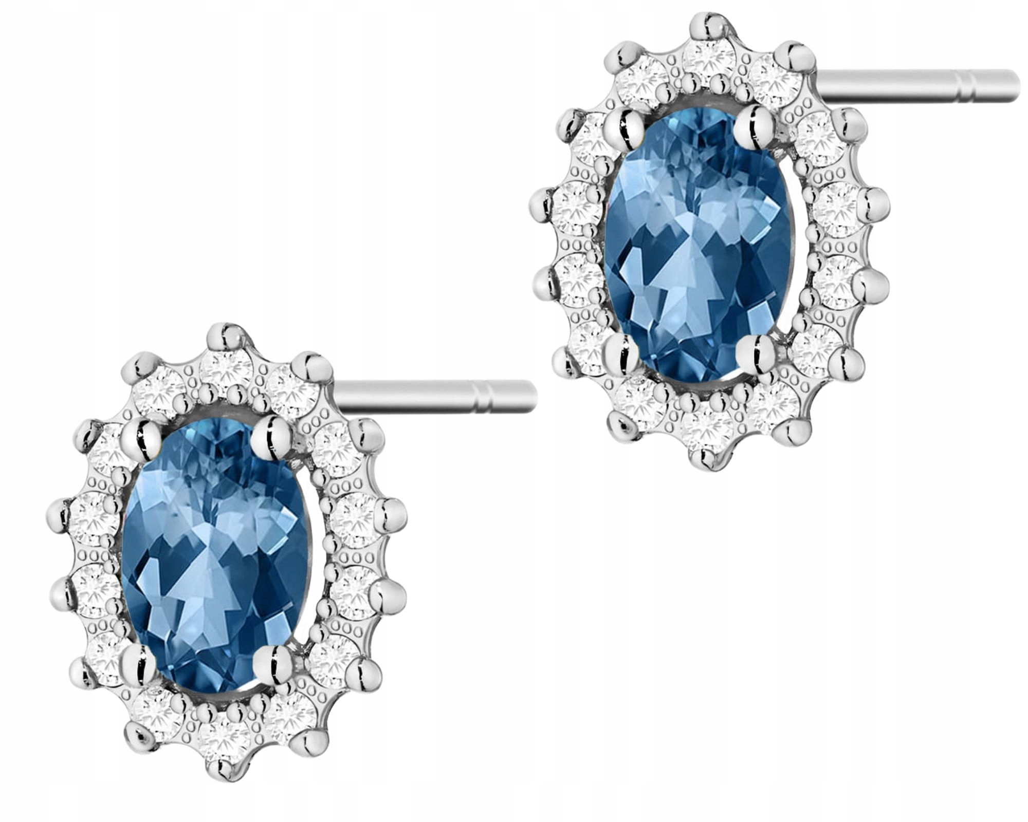 Bílé Zlato Náušnice Topaz London Blue Štítek Zlato 585 14K Jako Dárek