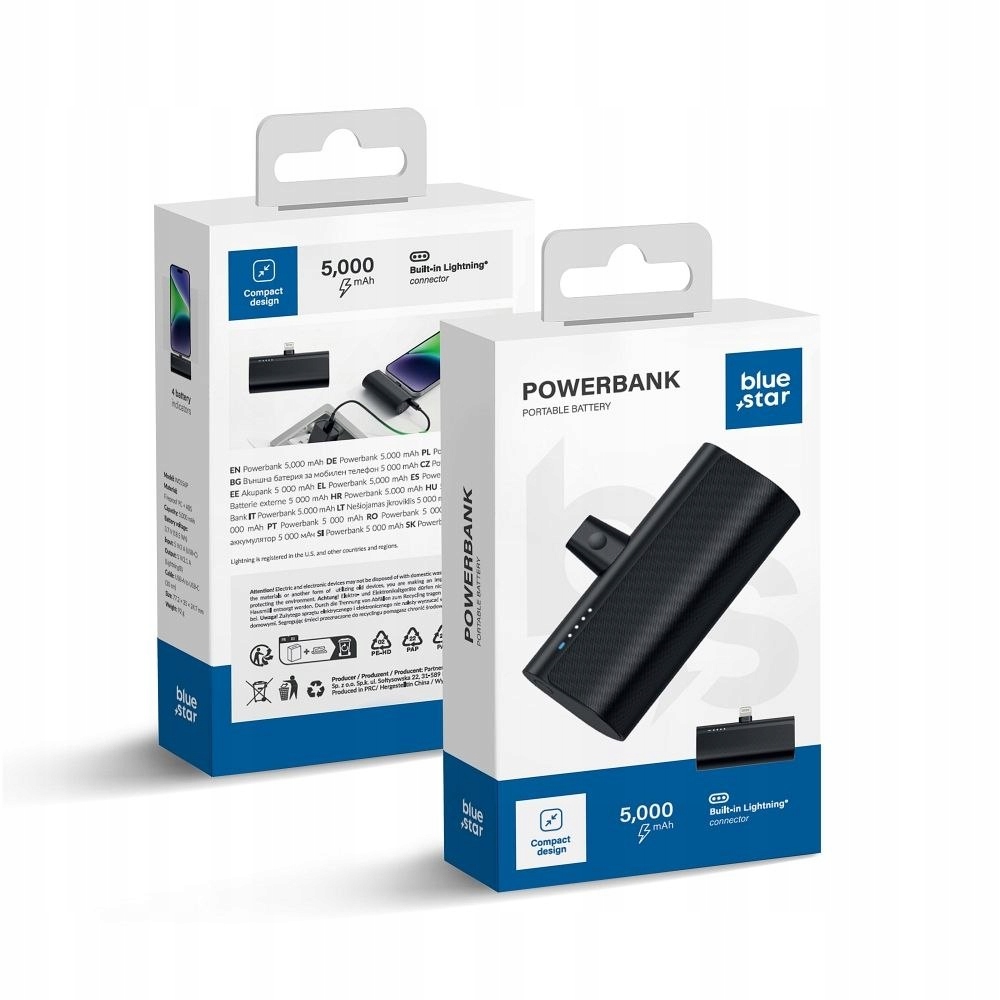 Blue Star Powerbank Blue Star W0556P 2,1A 5000 mAh z wbudowanym złączem Lig