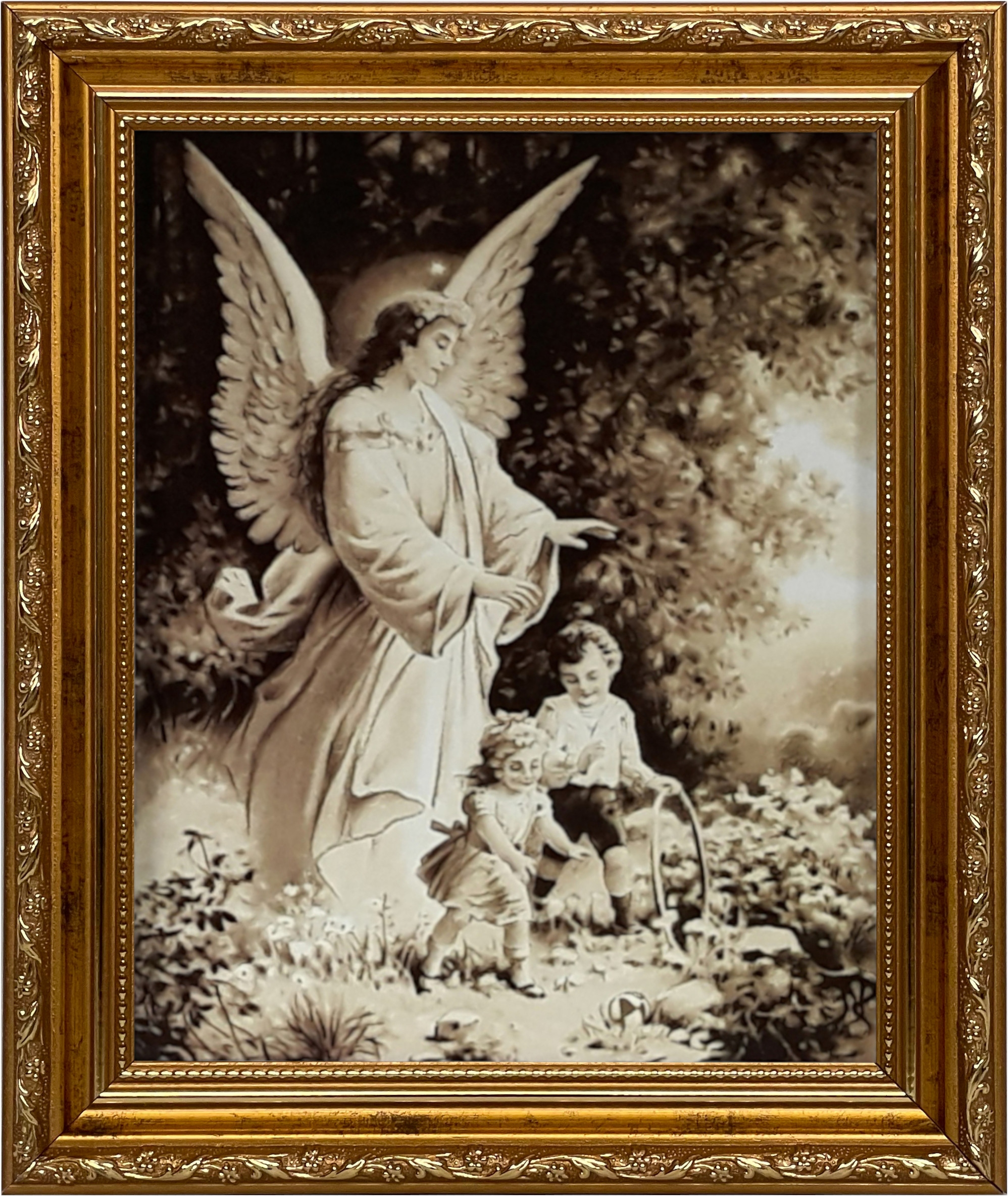 

Obraz 31x26 Anioł Stróż Aniołek Złota Rama Komunia