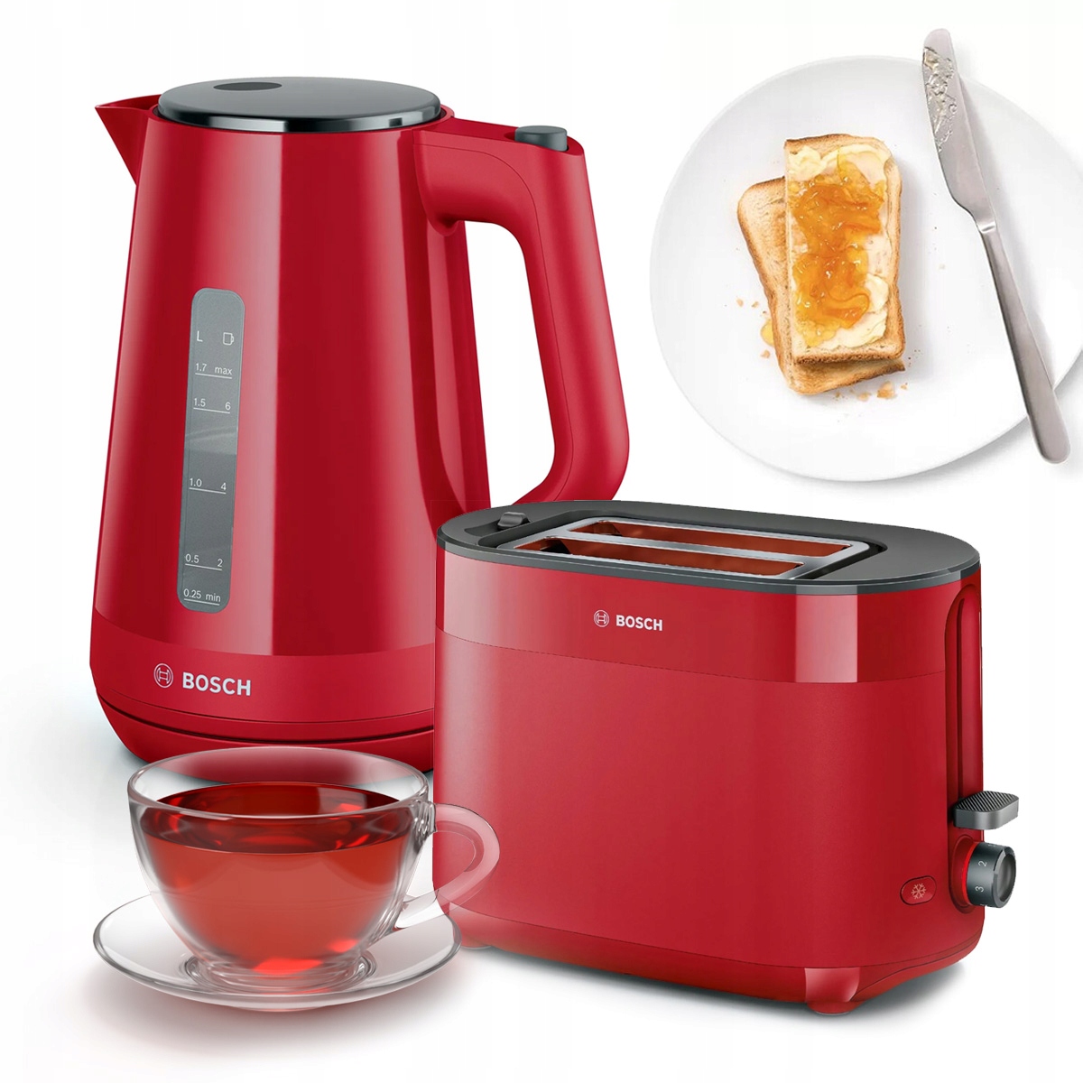 Zestaw Bosch MyMoment Czajnik elektryczny TWK1M124+Toster TAT2M124 Czerwony