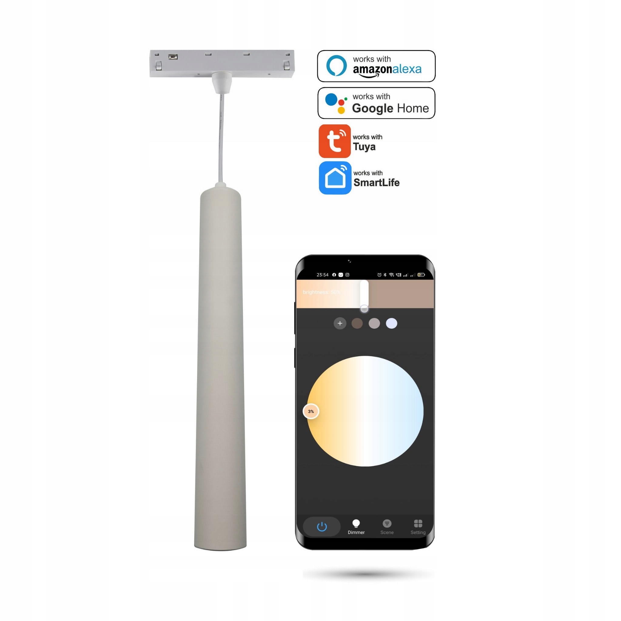 Závesná lampa biela Led WiFi Zigbee Tuba 10W pre lišty Smart Track 48VDC