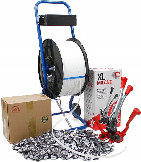 ZESTAW 12mm taśma zapinki paskowacz wózek do bandowania pakowania spinania