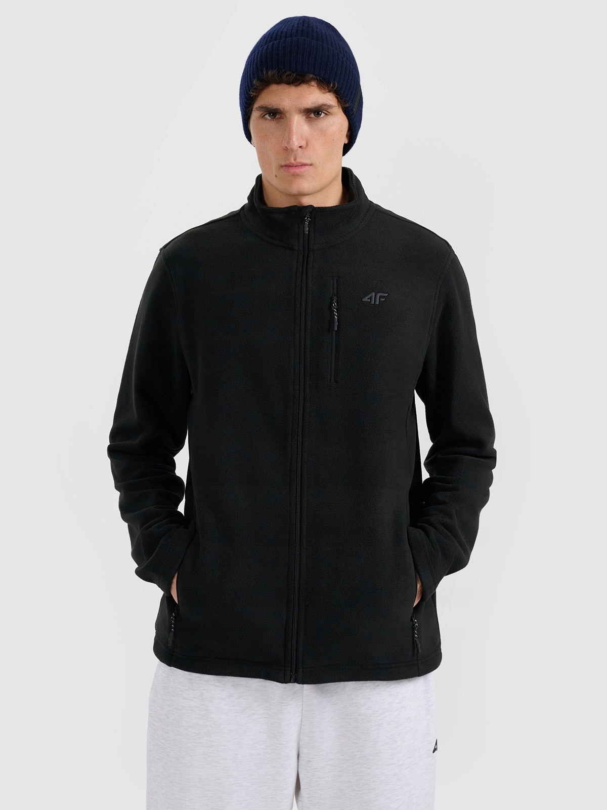 4F Pánská fleecová mikina regular se stojáčkem černá 3XL