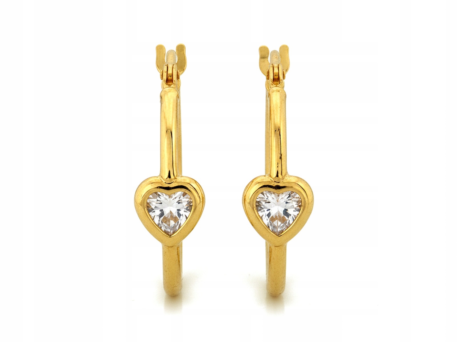 Ženské Zlaté Náušnice 585 kruhy se srdíčkem a zirkonem na tyči 19 mm