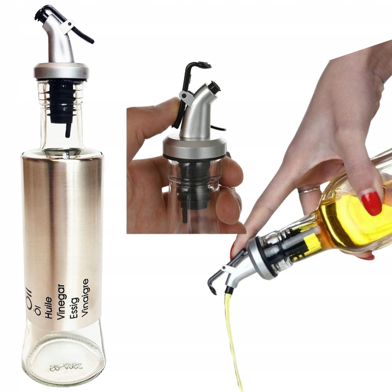 

Butelka olej ocet Rossner srebrna dozownik szkło