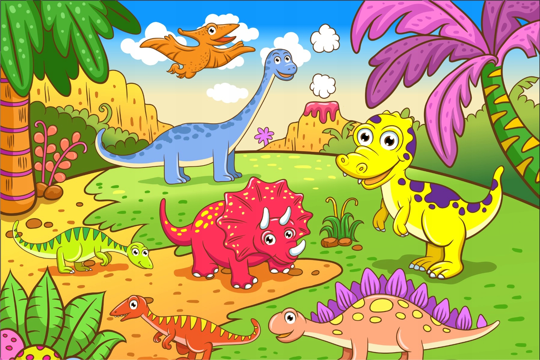 Fototapeta pro děti malí dinosauři Louka 90x60