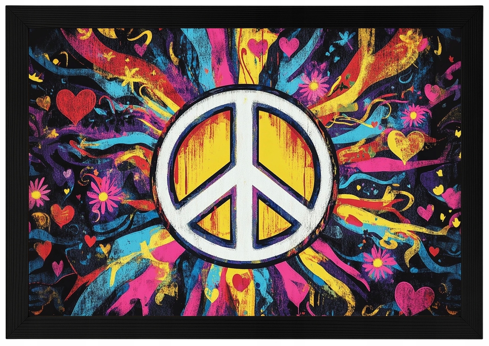 Rámeček Plakát S Dřevěným Graffiti Mír Hippie Boho 60x40