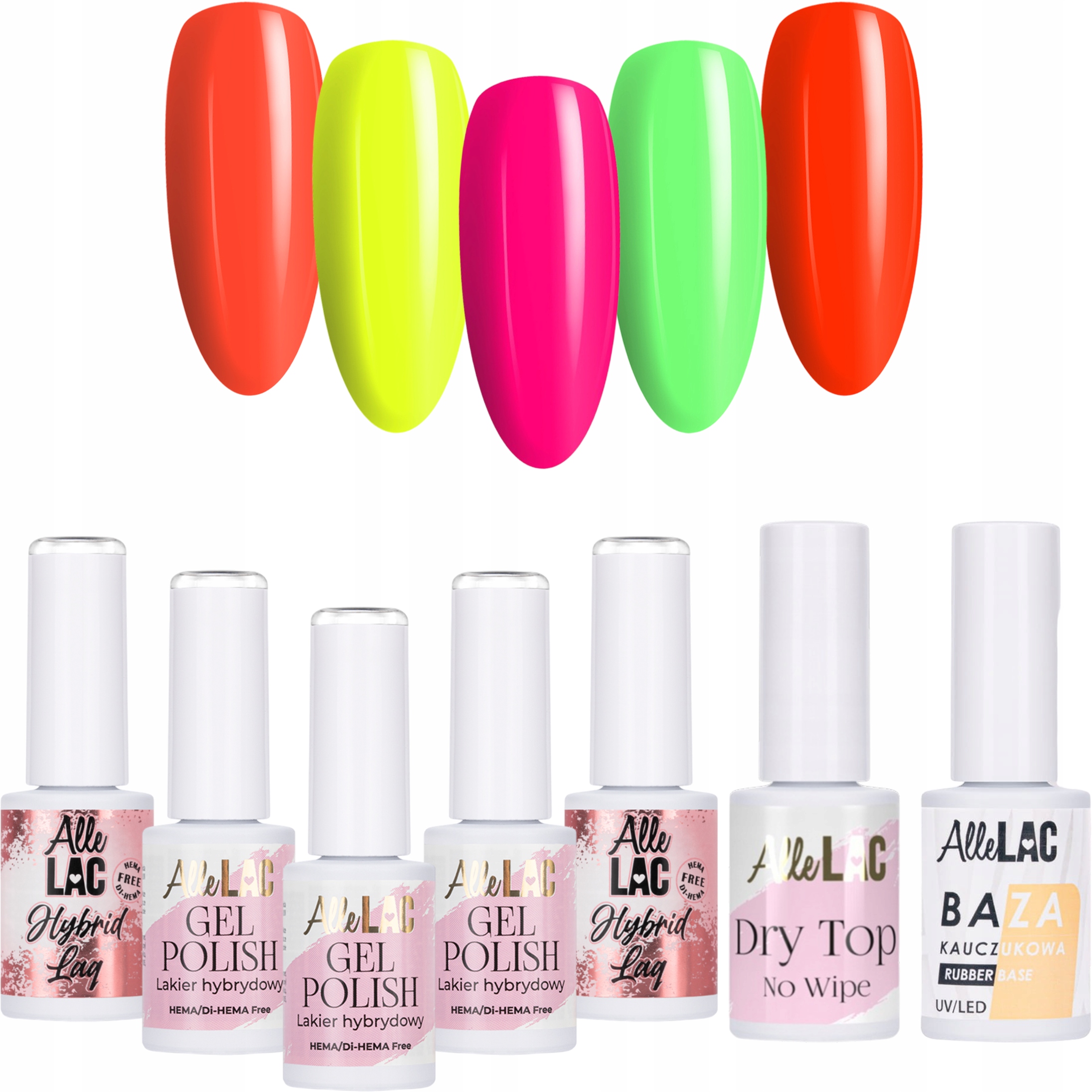5 x Hybridní lak Allelac 6 g Skittle Nails Báze a Top Sada na léto