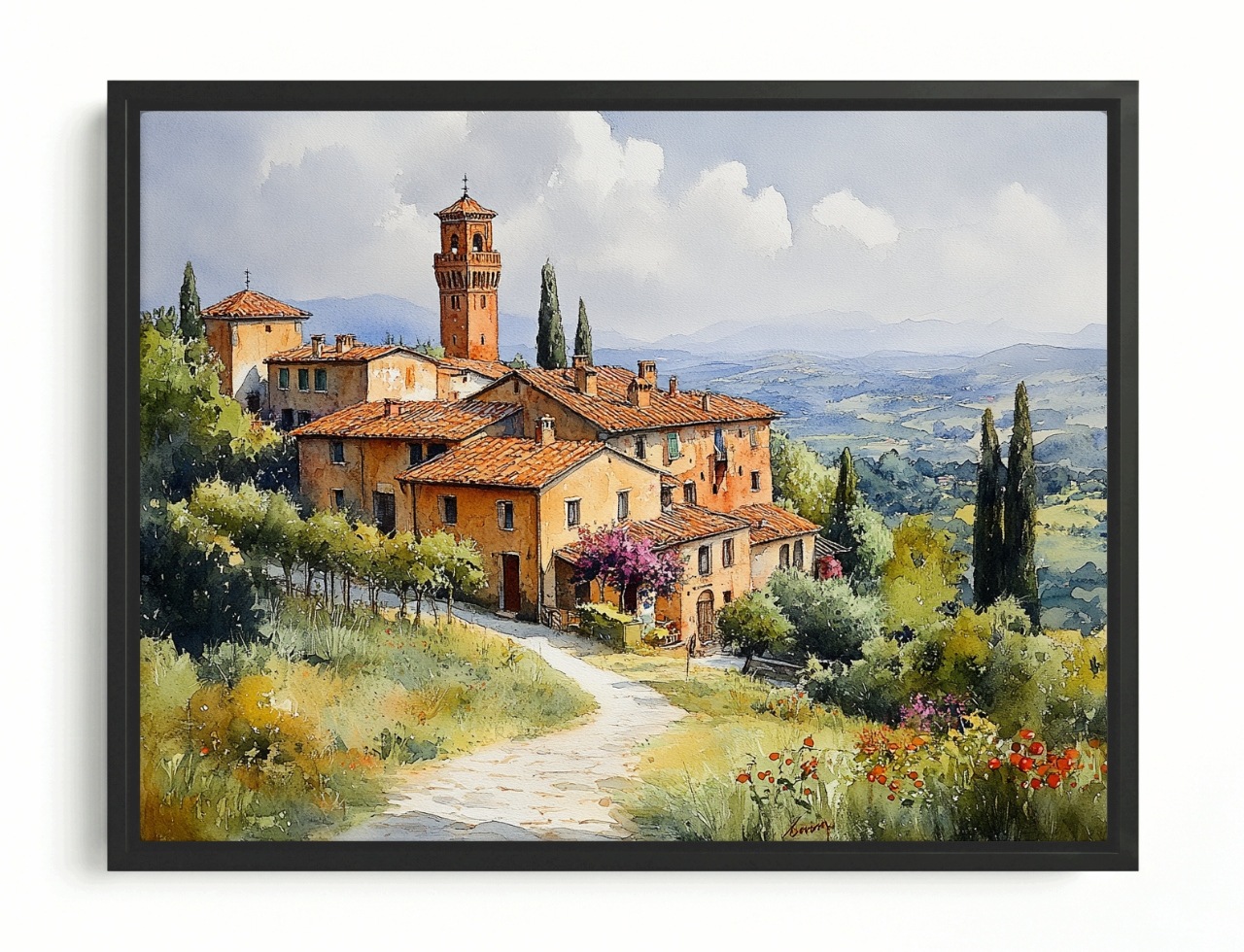 Obraz Rám American Box Toskania Willa Krajina Hory Italia Taliansko 80x60