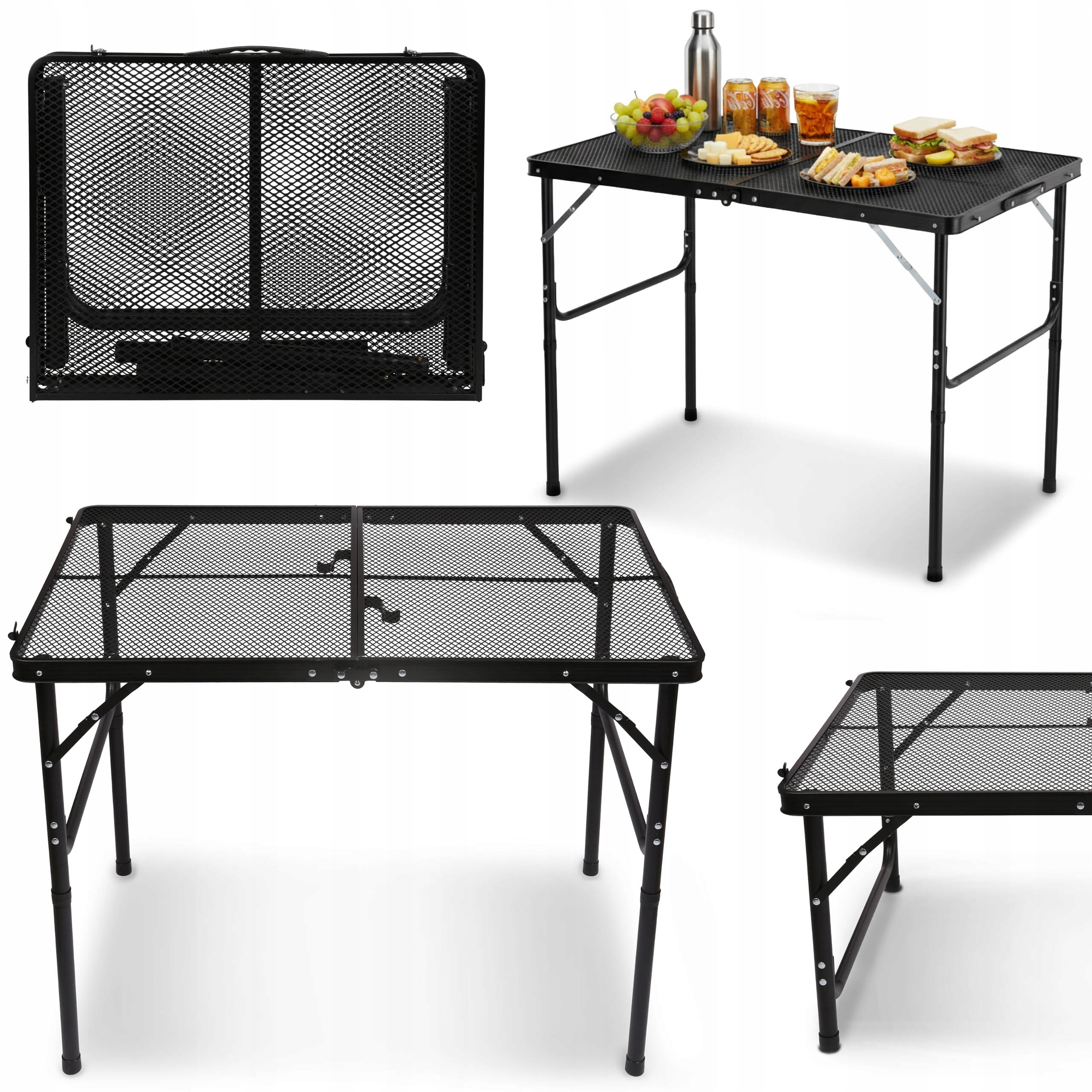 Składany stół turystyczny, Regulowany stół kempingowy Czarny 90x60x40/70 cm