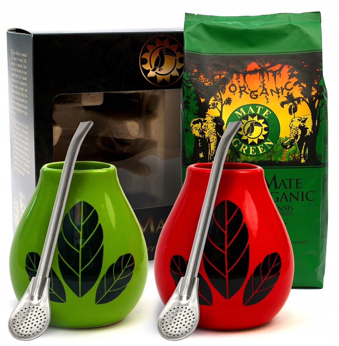 Organic mate green set pro dva yerba mate bio 400 g, 2 x matero (loso