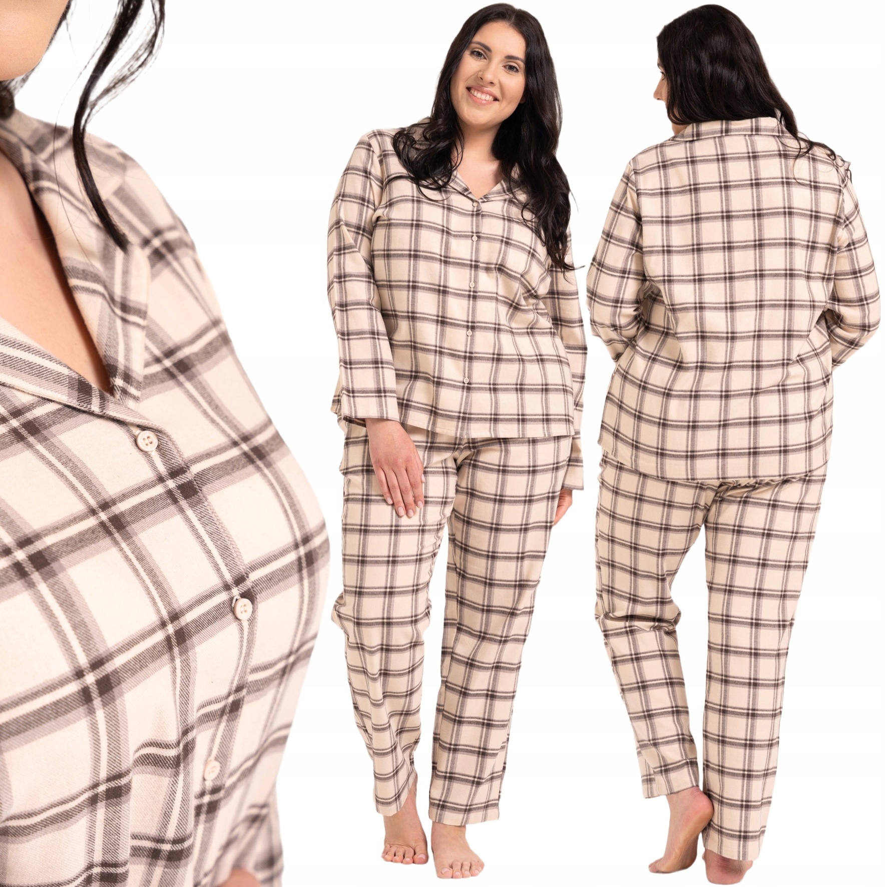 Dámské bavlněné rozepínací pyžamo Moraj Pohodlné Flanelové Plus Size XXL