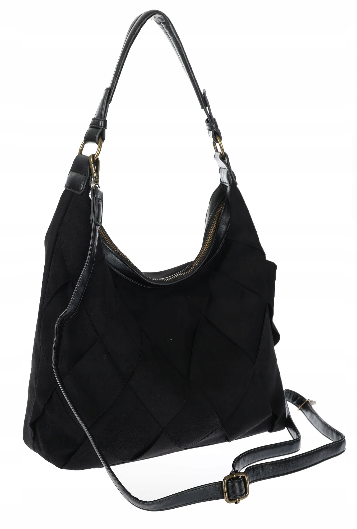 Dámská shopper kabelka, semišová, pletená přes rameno, lehká TB49 Černá