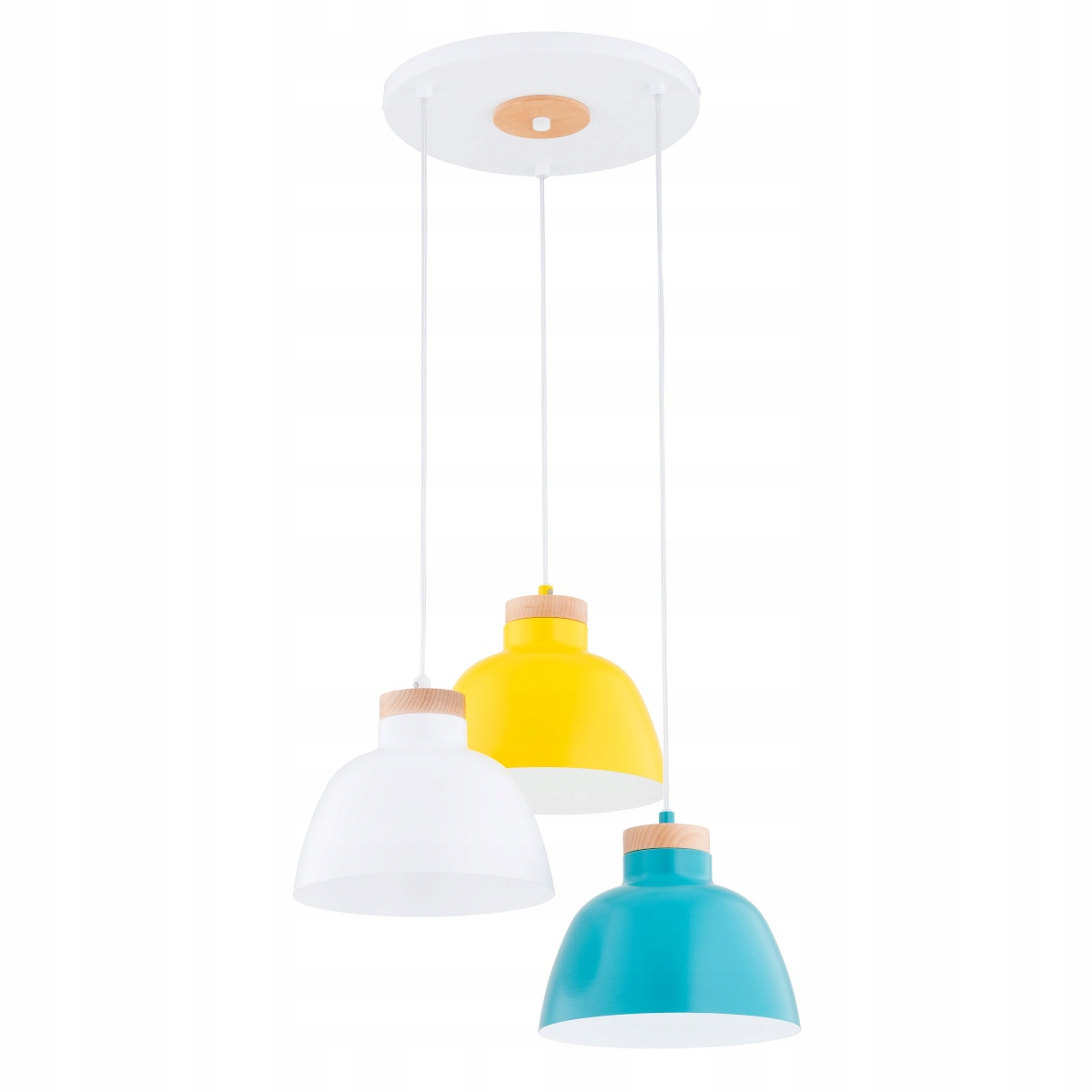 Závesná lampa biela loftová, drevené tienidlá 3xE27 15W, viacfarebná Alfa
