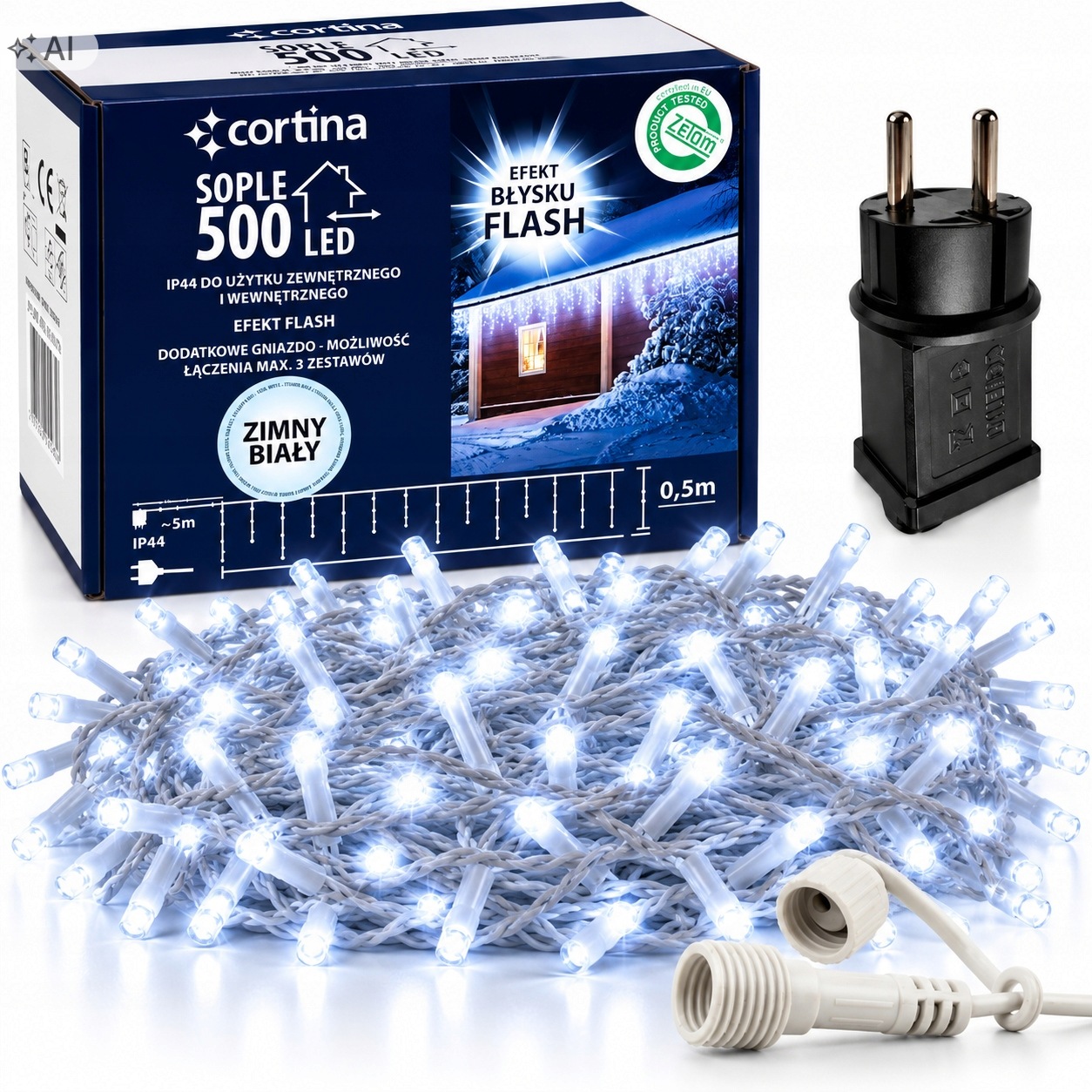Vánoční Osvětlení Na Stromeček 500 Led Sople Flash Spojování Studená Bílá Venkovní