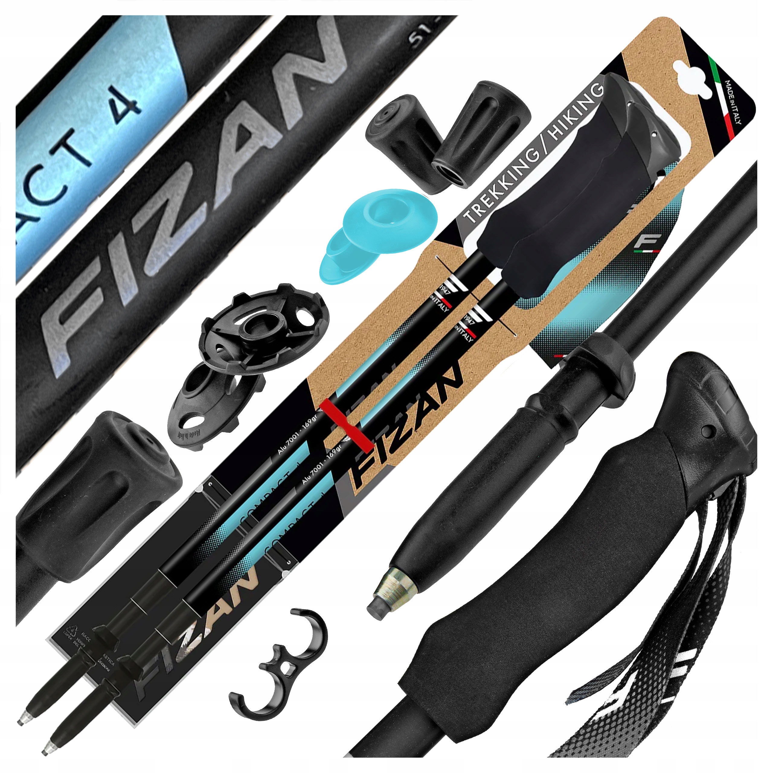 Kije Trekkingowe Fizan Compact 4 Tech Light Blue 51-130 cm Lekkie W Góry