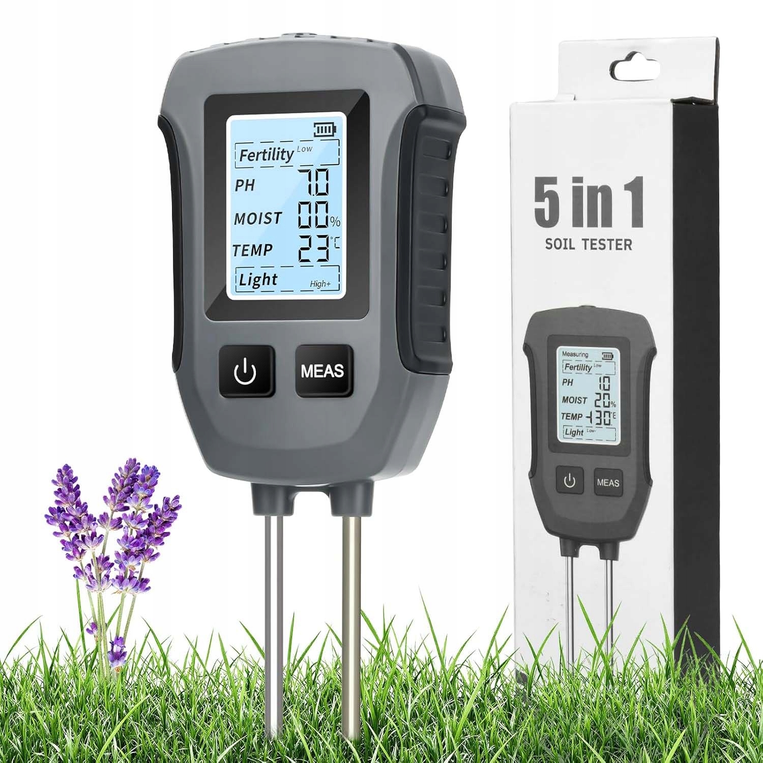 Přenosný Půdní Kyseloměr 5V1 Tester Vlhkosti Půdy A Teploty