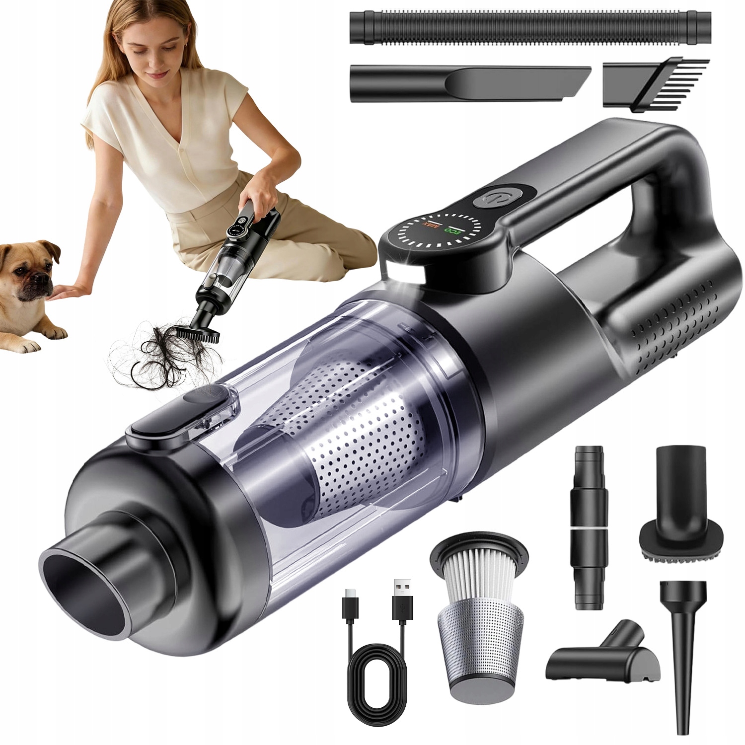 Vysavač Vysoký Výkon 3 Nástavce Turbokartáč