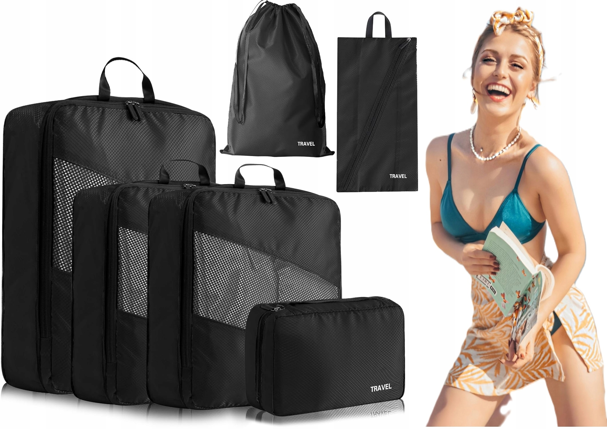 Torby Kompresyjne Organizer Walizki Bagażu 6 Szt. Czarny