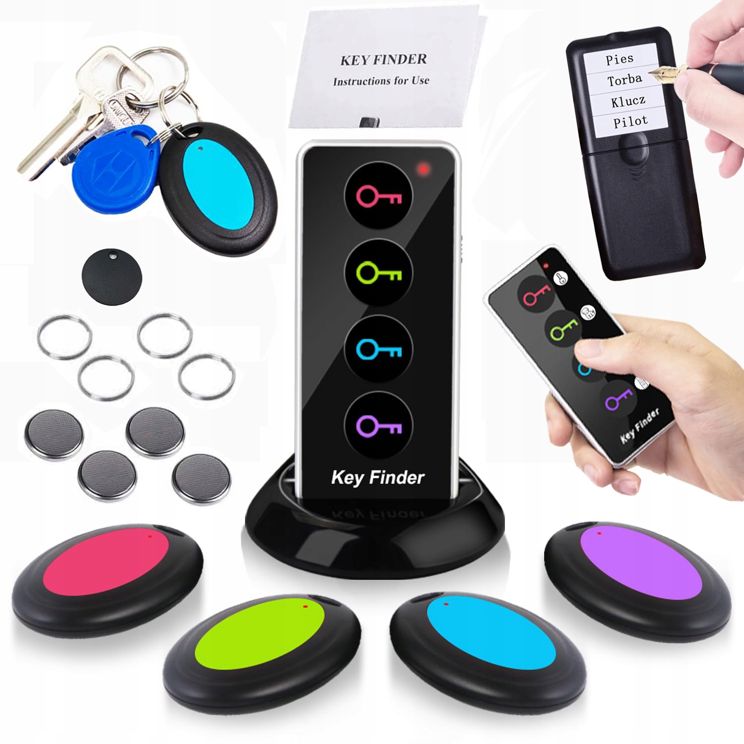 BEZPRZEWODOWY LOKALIZATOR KLUCZY 4 W 1 Waga produktu z opakowaniem jednostkowym 0.34 kg