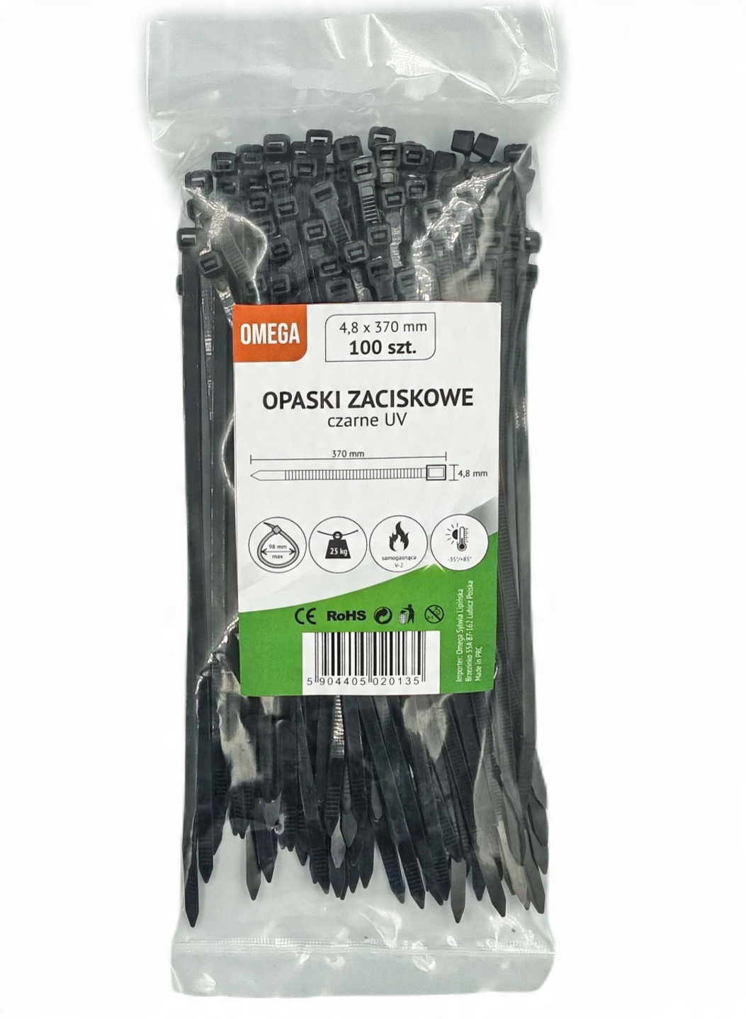 

Opaski Trytki Zaciskowe Kablowe Uv Czarne 4,8X370