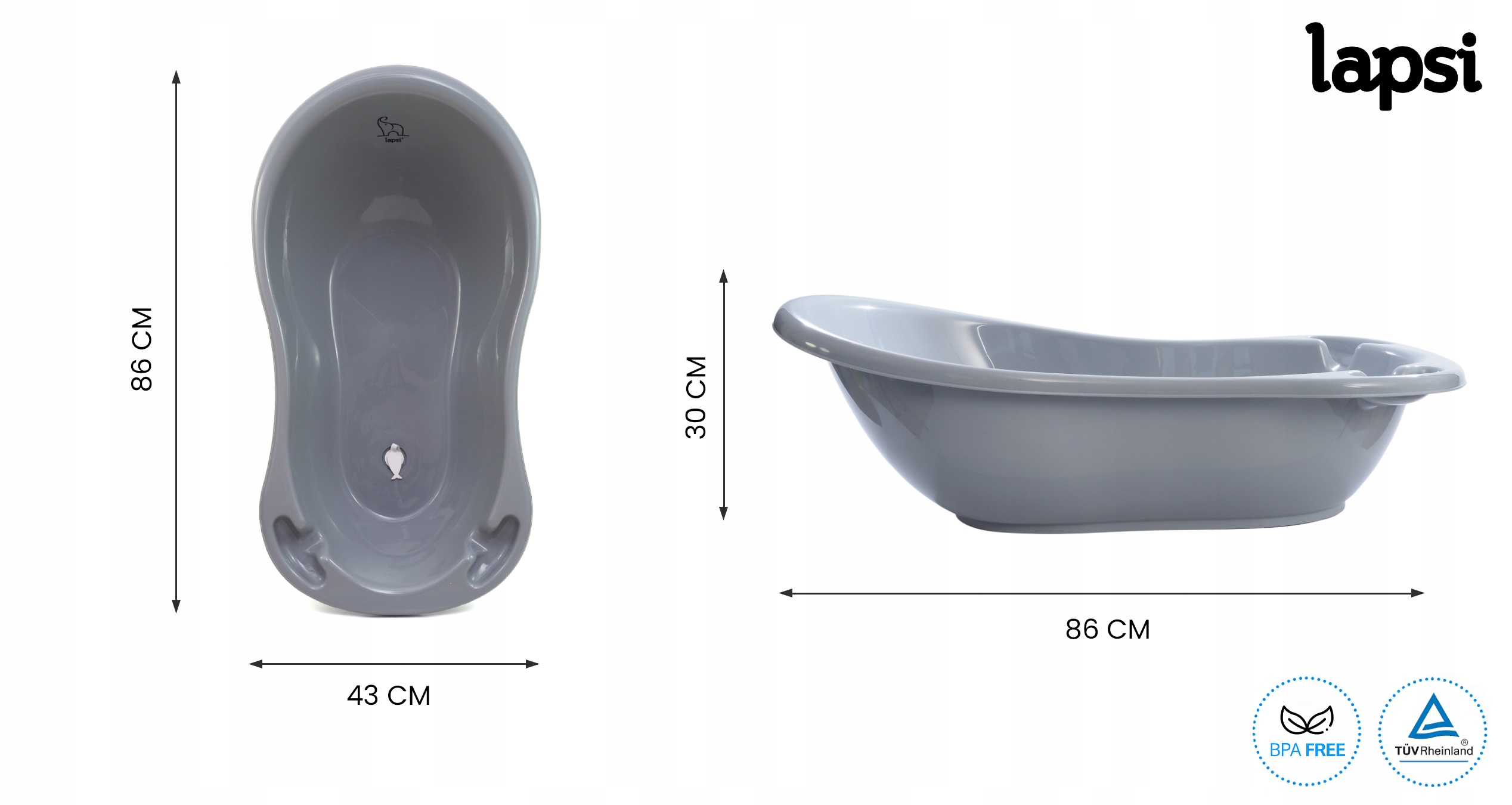 WANIENKA WANNA 86CM PODSTAWA I FOTELIK ZESTAW Kolor Odcienie szarości i srebra