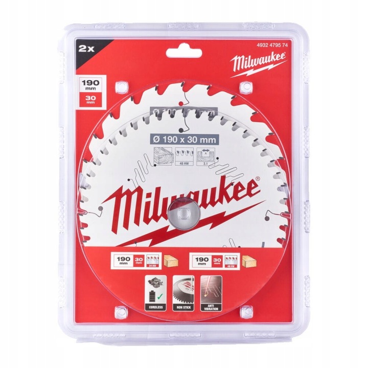 Milwaukee Sada Pilových Kotoučů Na Dřevo 190 mm 2ks