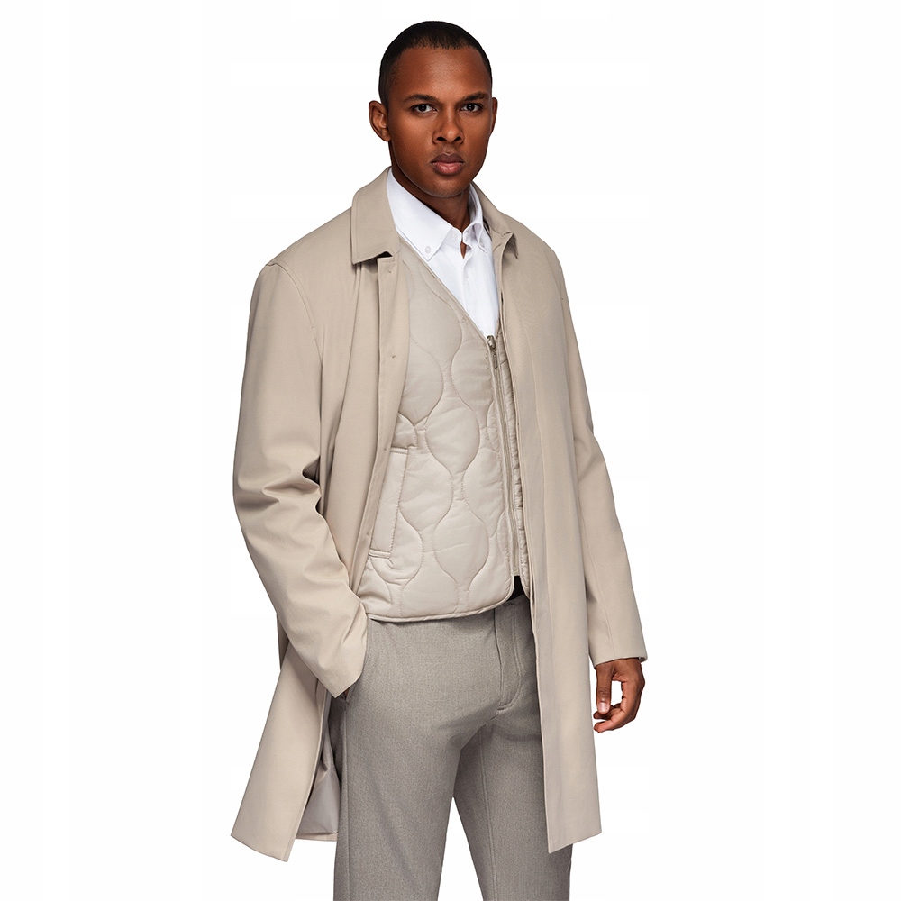 Pánský kabát s odepínací vestou béžový V1 OM-COLC-0139 velikost M