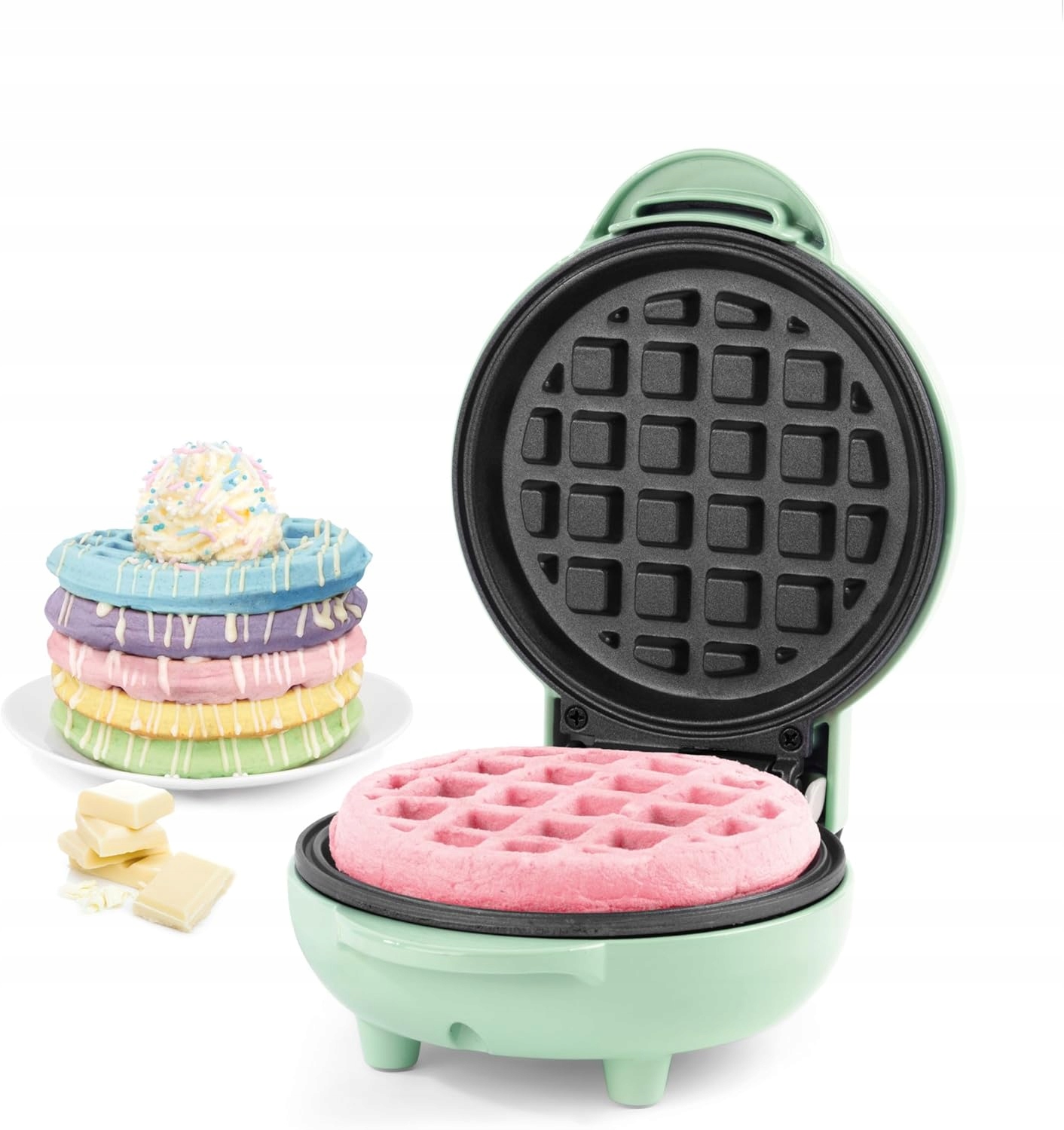 Vaflovač Mini 550 W, Nepřilnavý, Belgické Vafle 11,5 CM, Zelený
