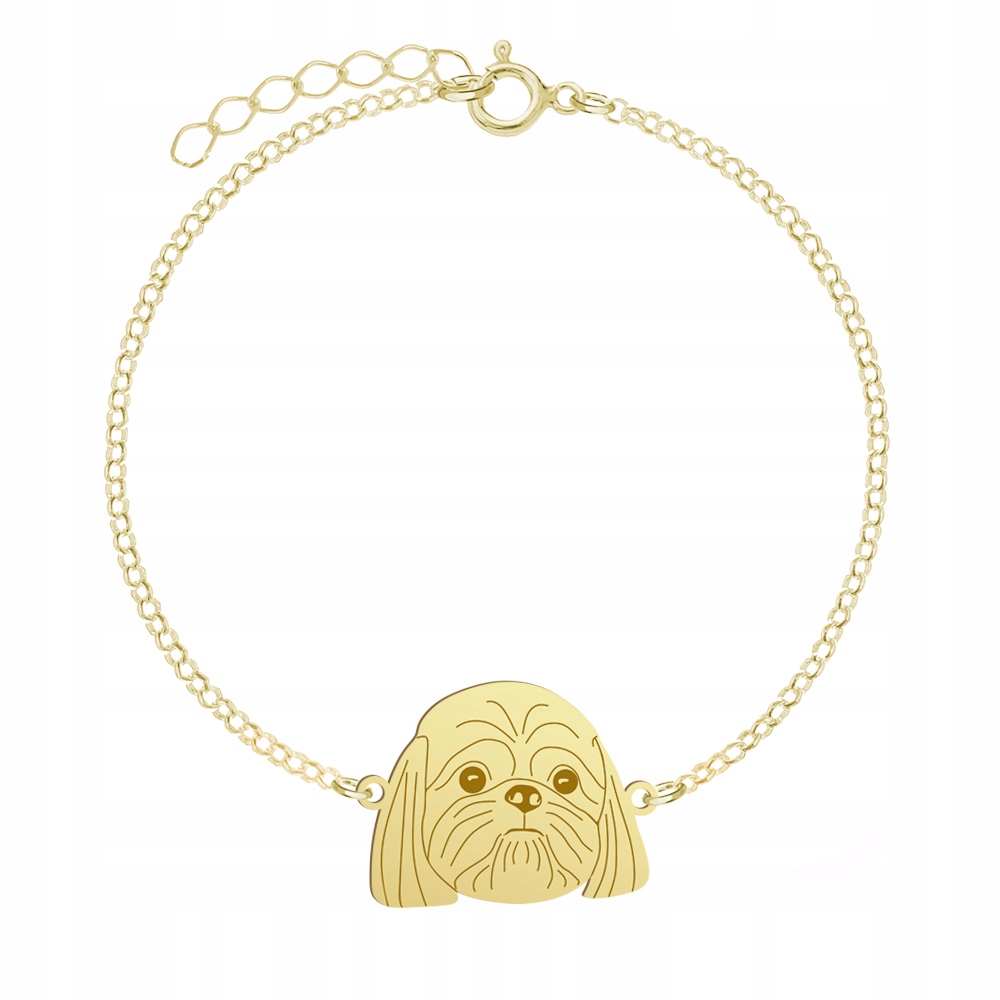 Zlatý náramek s psem Shih Tzu 925 Řetízek Šperky Gravírování Bonus