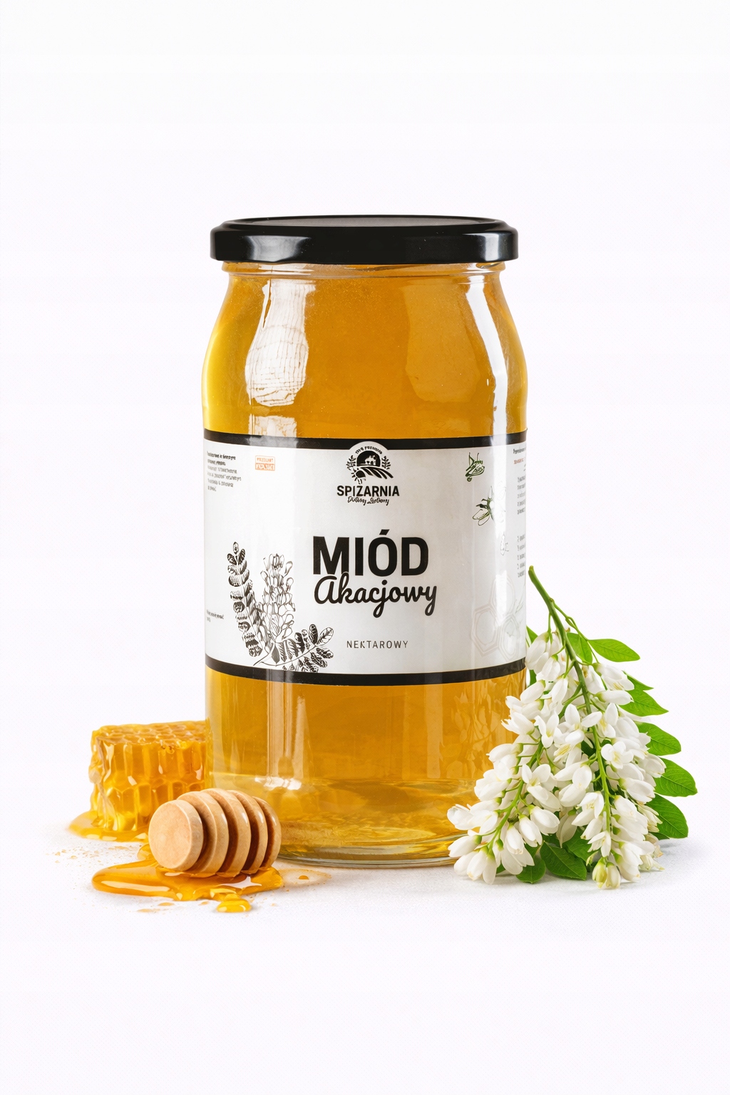 Levně Akátový Med 1100 g Přírodní Polský Jemný tekutý prémiový rodinný